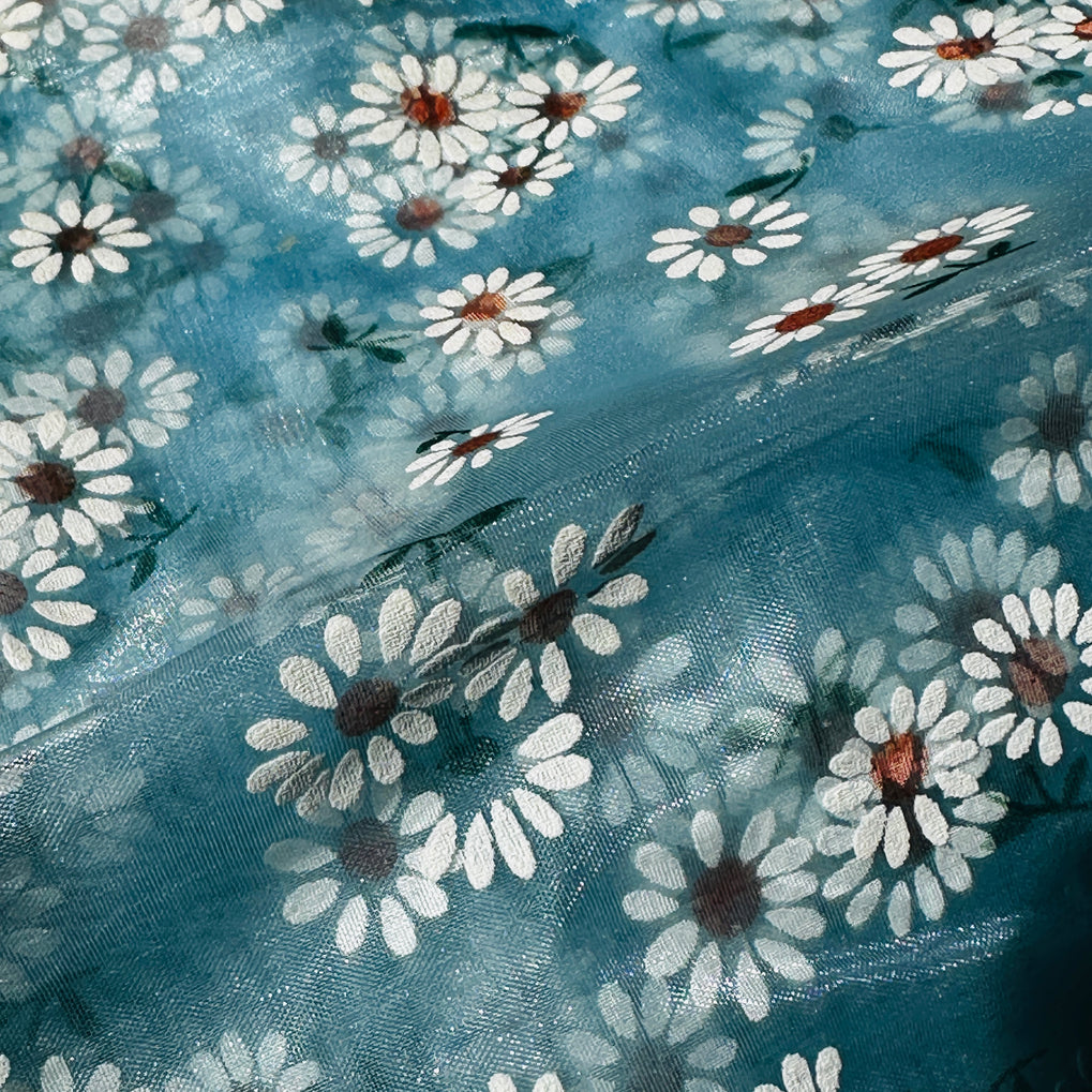 270cms Vintage Sheer Light Blue Daisy Fabric STUNNING
