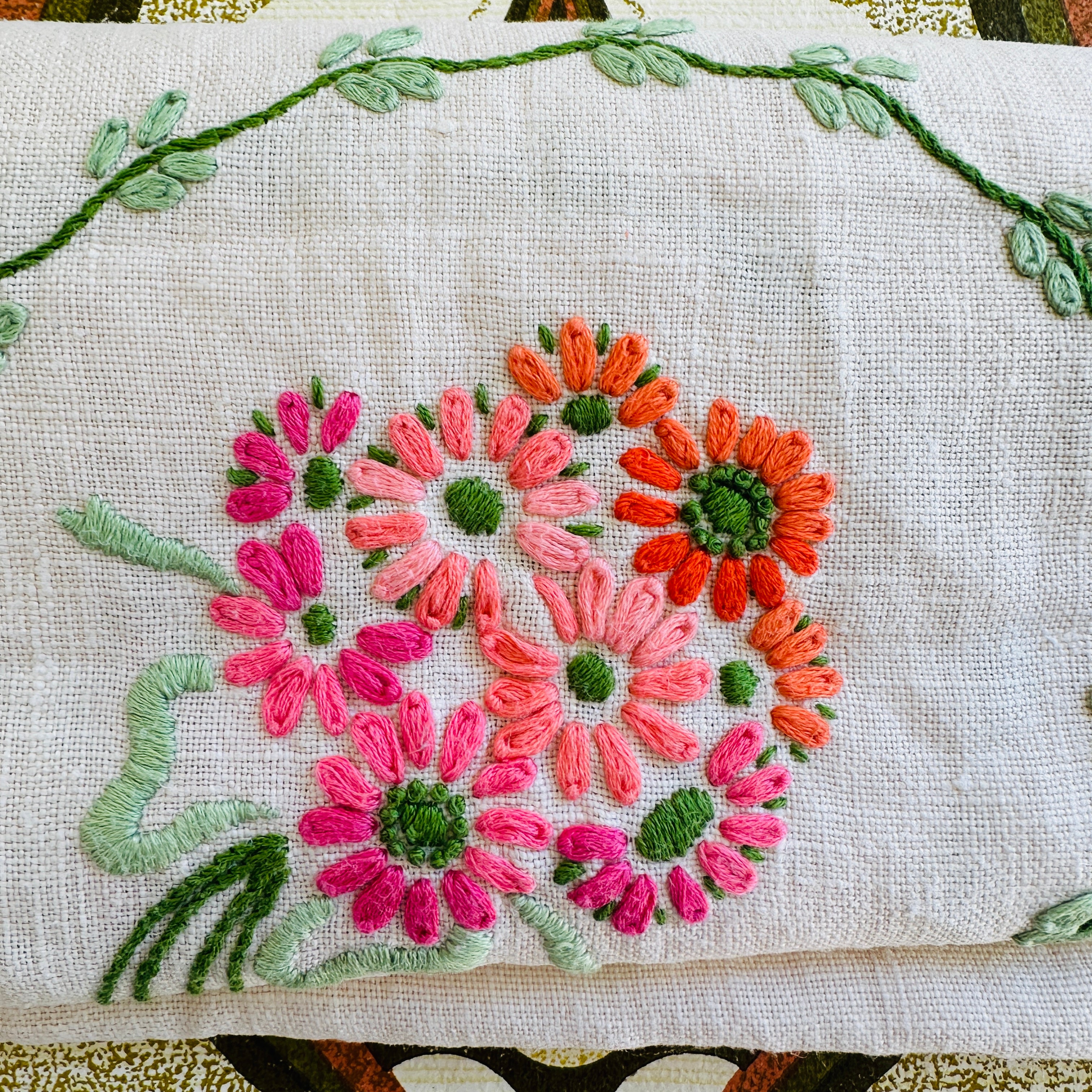 Vintage Handmade Embroidered Tablecloth Linen Pretty