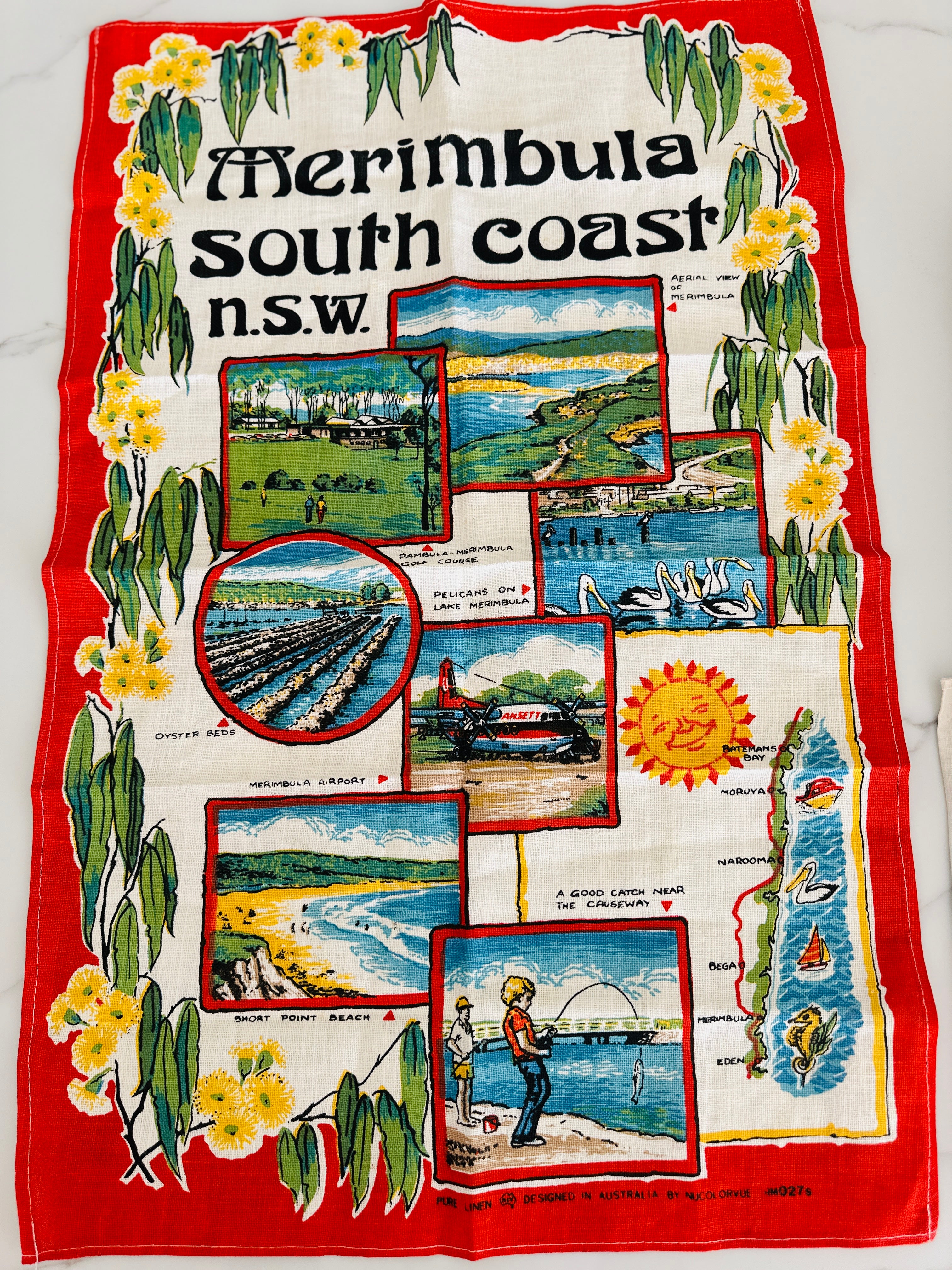 UNUSED Merimbula South Coast LINEN Tea Towel