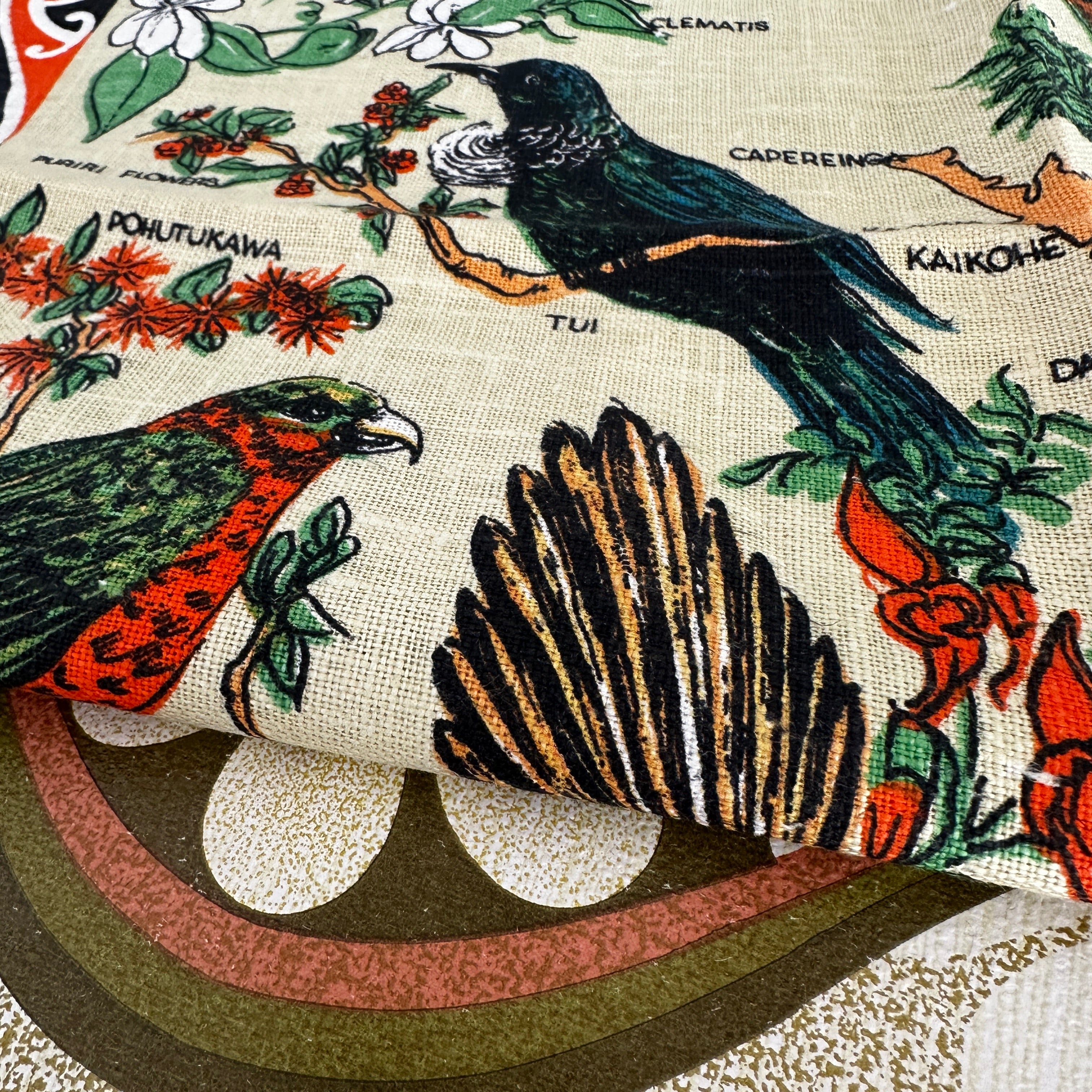UNUSED Pure LINEN New Zealand BIRDS Tea Towel