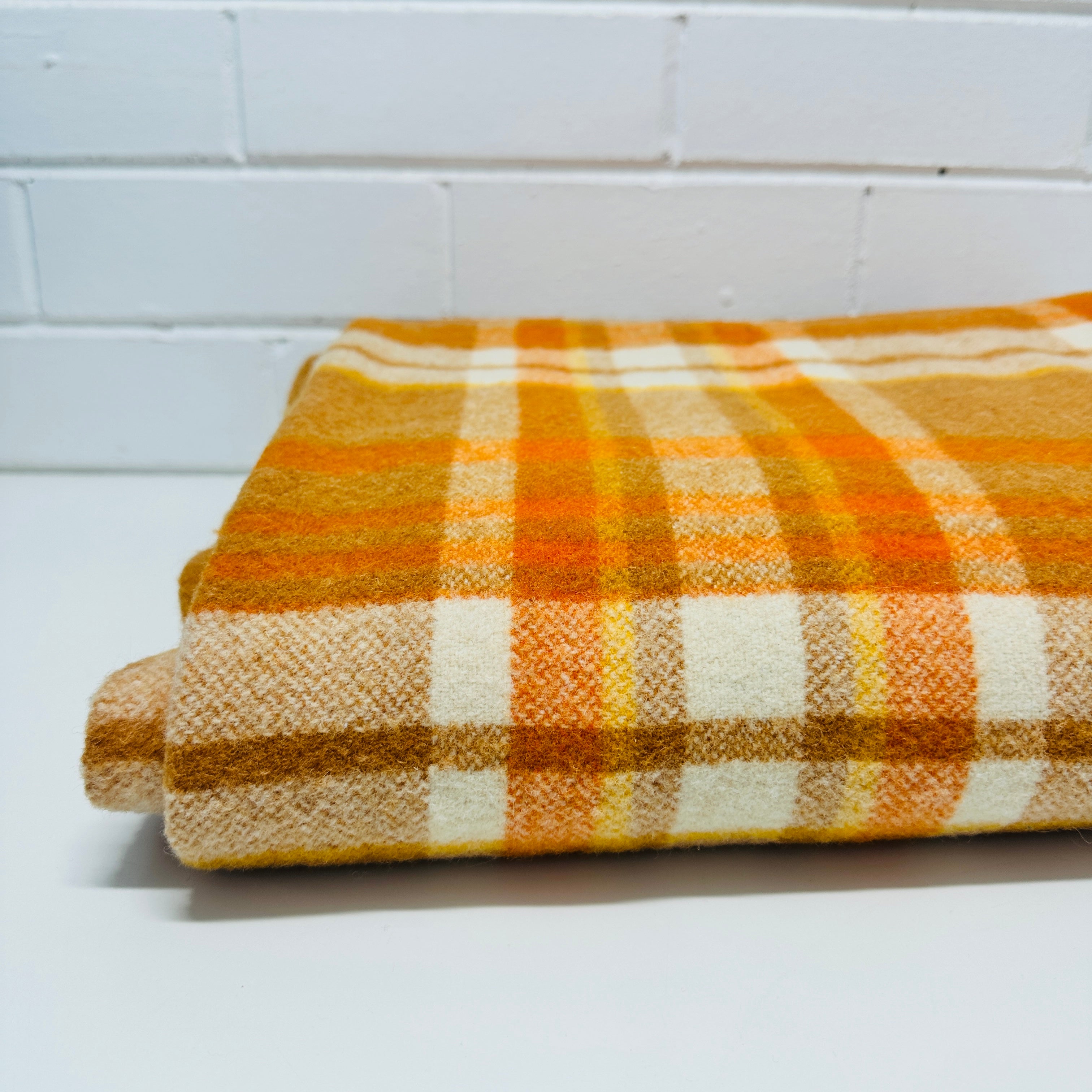 AS NEW Wool Blanket Vintage Orange & Brown