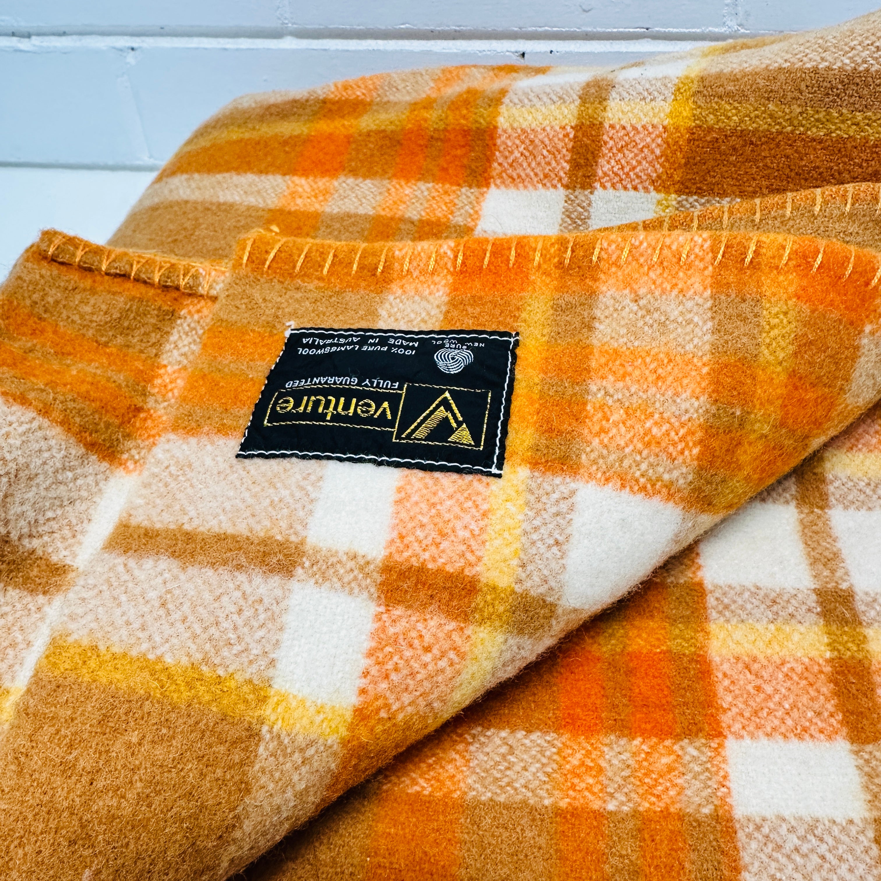 AS NEW Wool Blanket Vintage Orange & Brown # 2