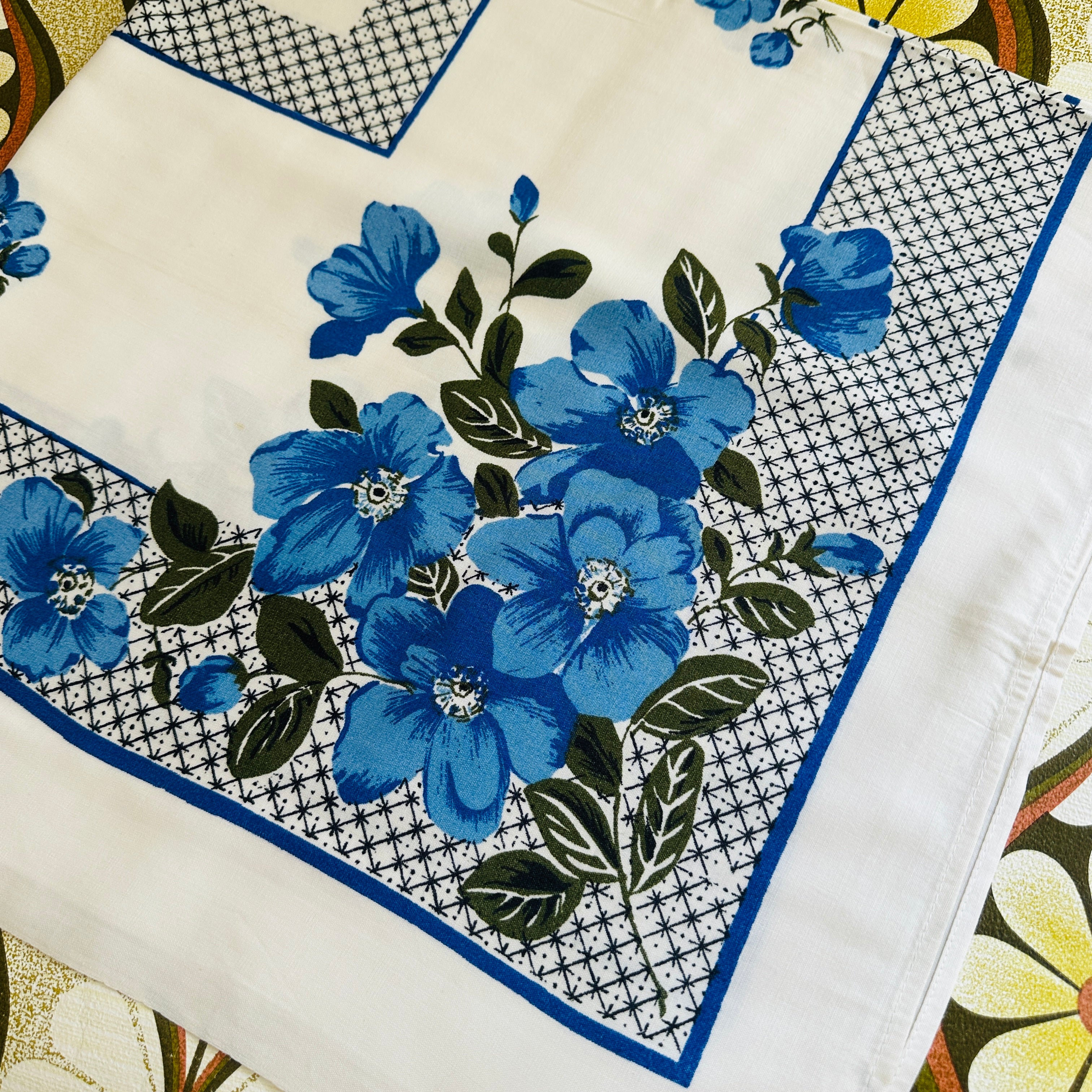 Cute Vintage Blue & White Floral Tablecloth