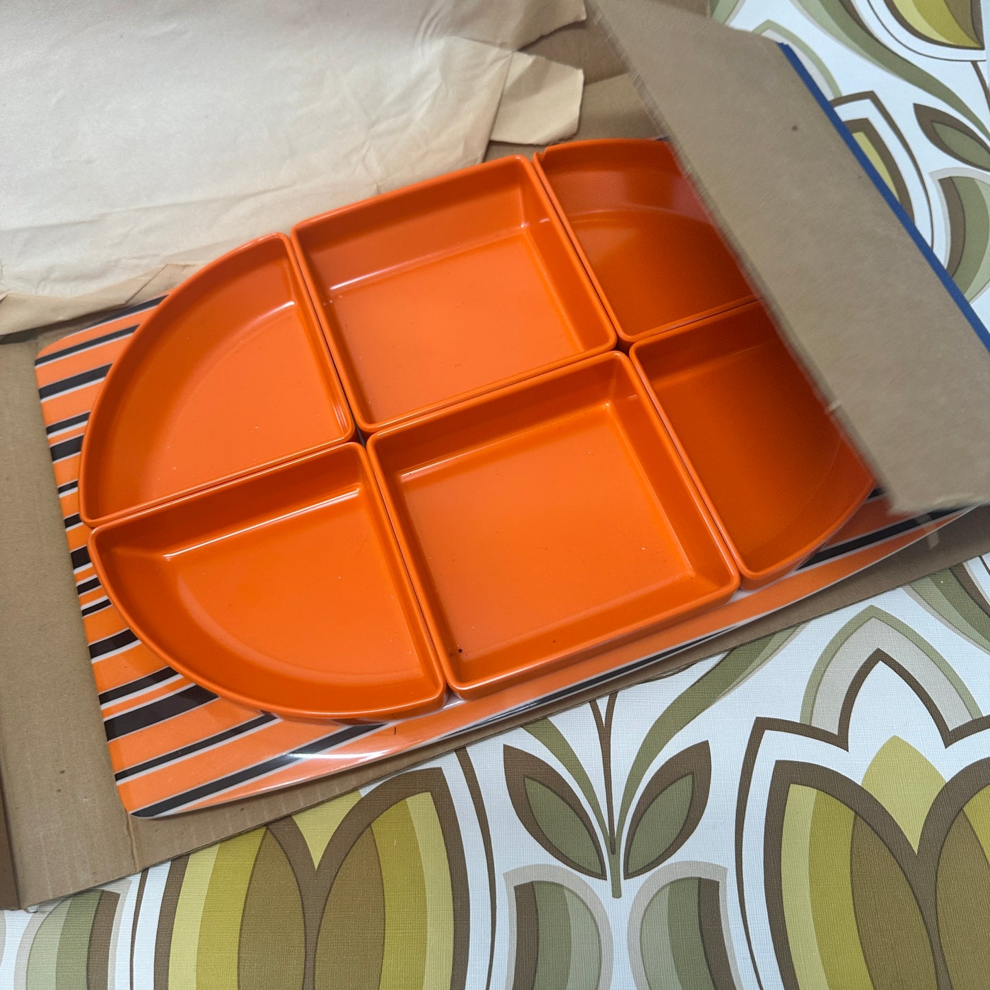 BOXED Europa Platter with INSERTS Orange 70's