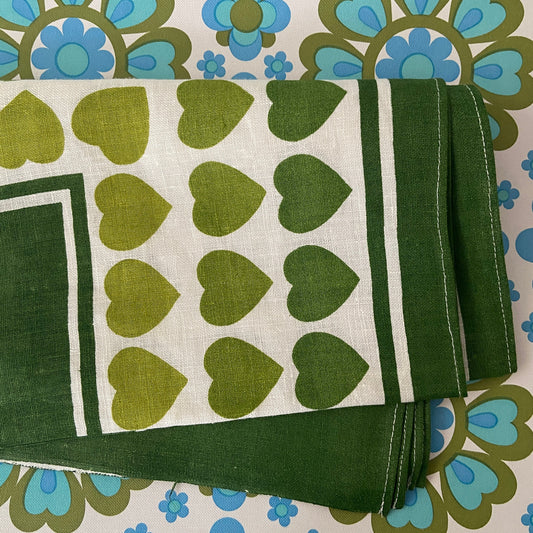Green Hearts UNUSED Retro Tea Towel