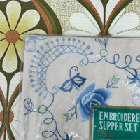 EMBROIDERED Tea Set Tablecloth VINTAGE