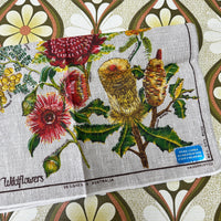 Vintage UNUSED Linen Tea Towel Australian Wildflowers