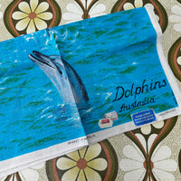 Vintage UNUSED Linen Tea Towel Dolphins Australia