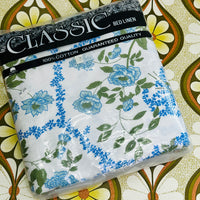 PAIR Vintage 100% Cotton Bedsheets Blue Floral
