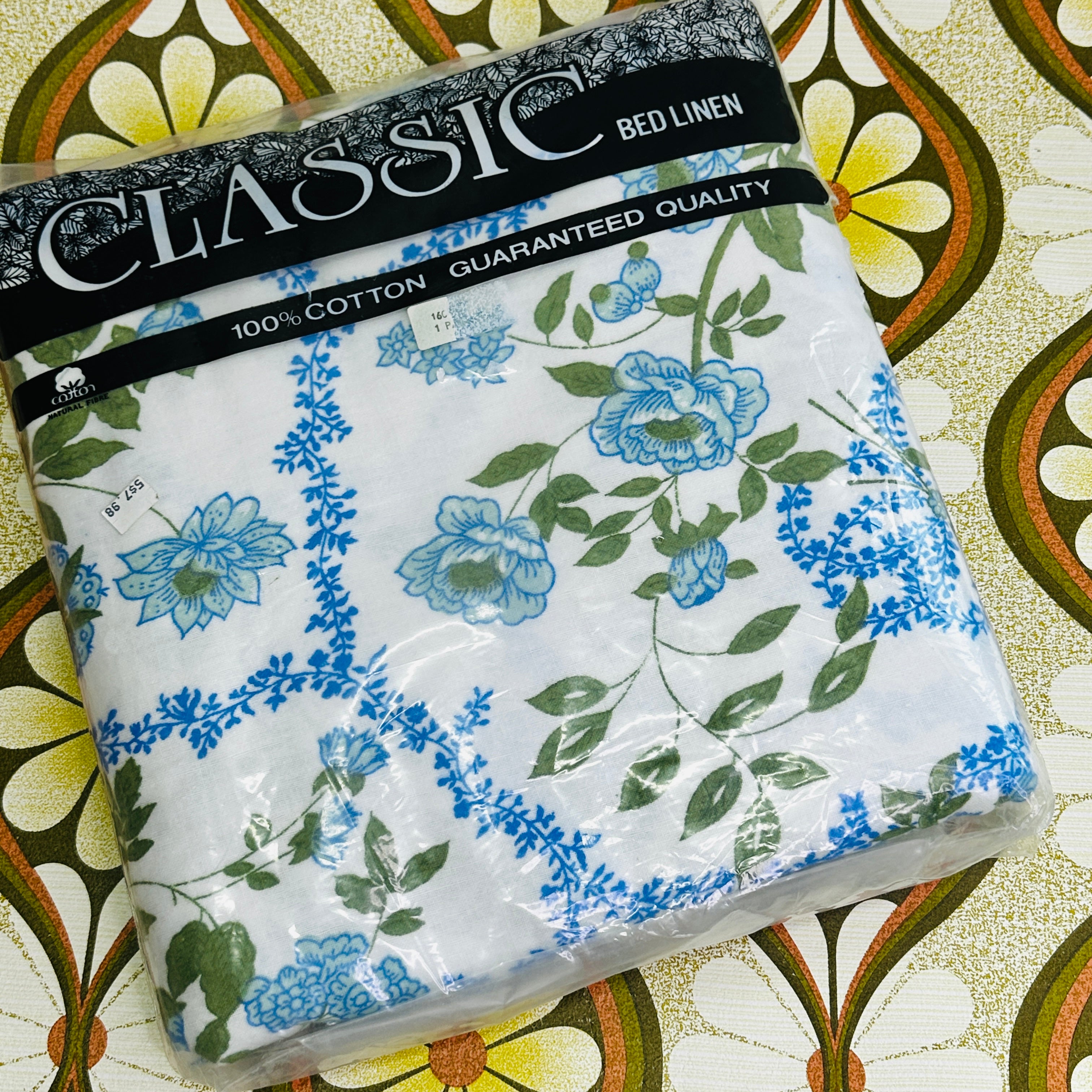 PAIR Vintage 100% Cotton Bedsheets Blue Floral