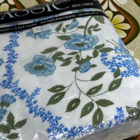 PAIR Vintage 100% Cotton Bedsheets Blue Floral