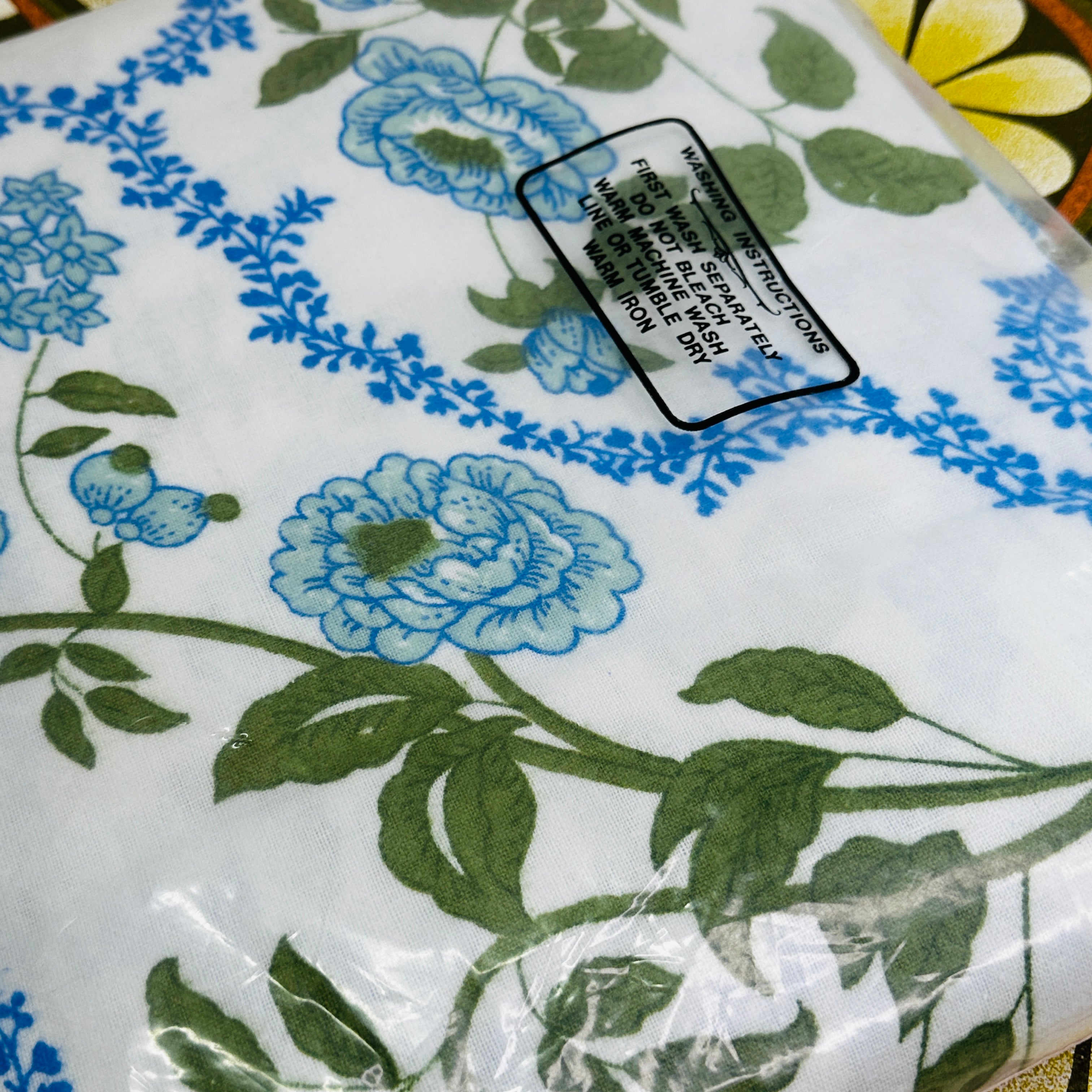 PAIR Vintage 100% Cotton Bedsheets Blue Floral
