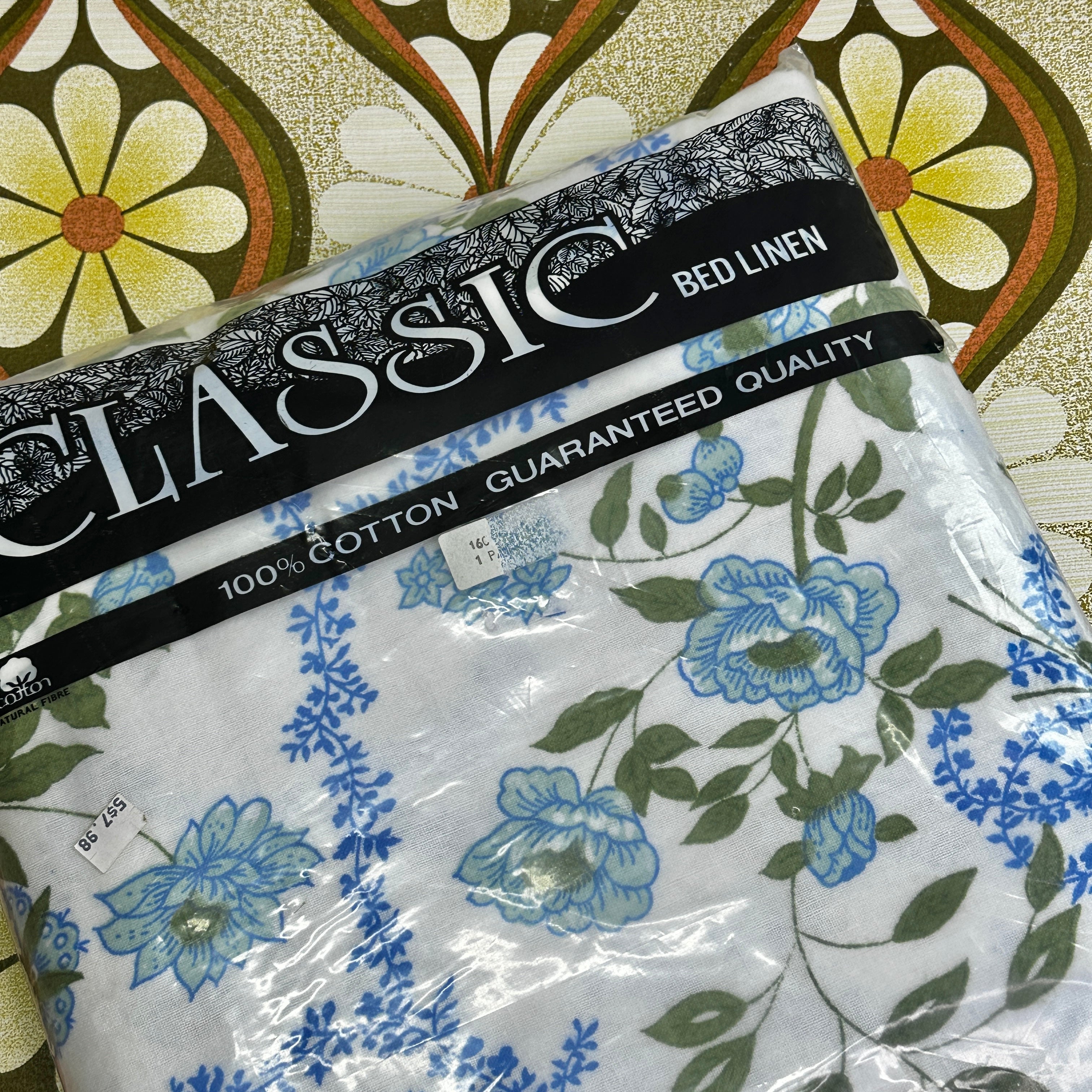PAIR Vintage 100% Cotton Bedsheets Blue Floral