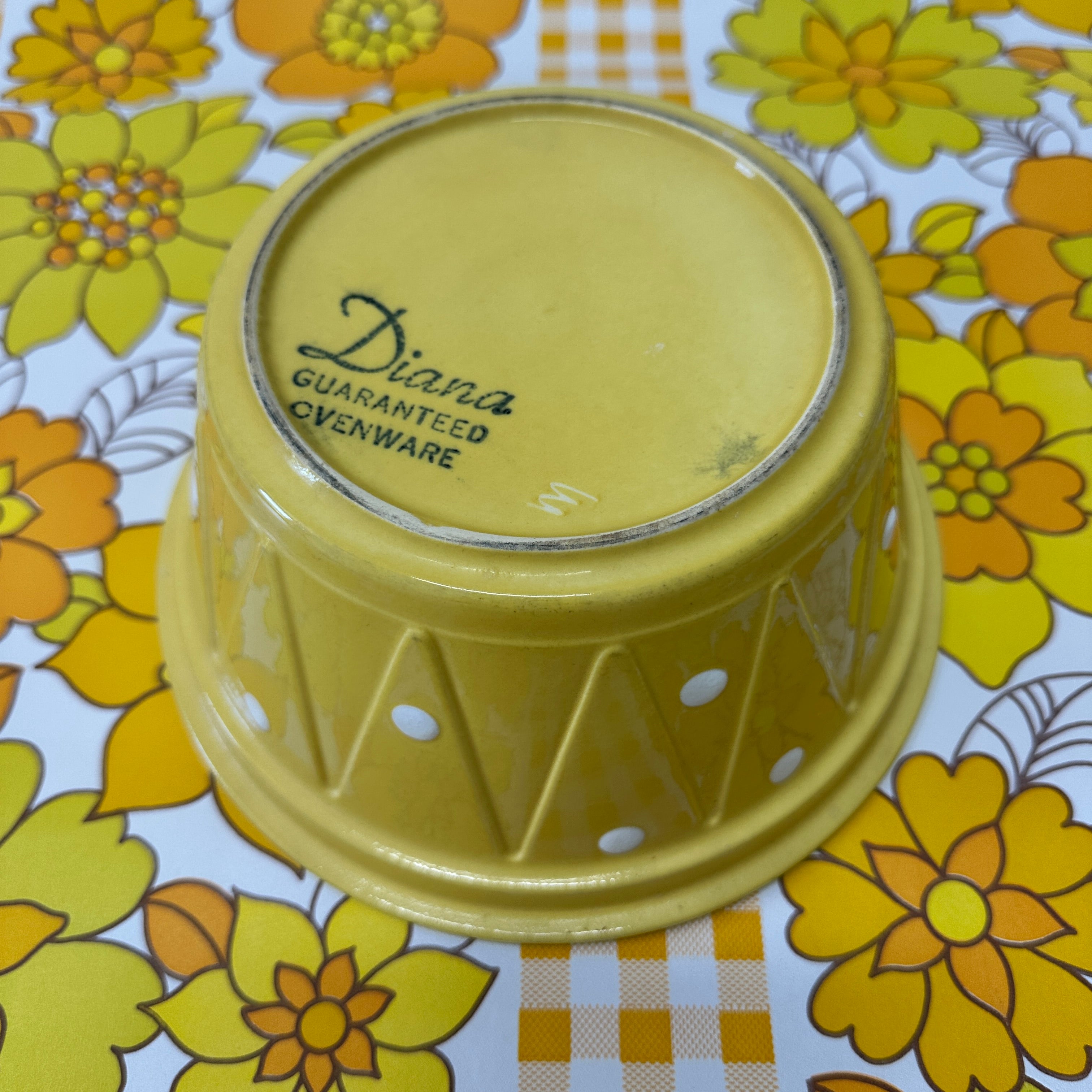 Diana Pottery Ovenware Yellow Polka Dot Bowl