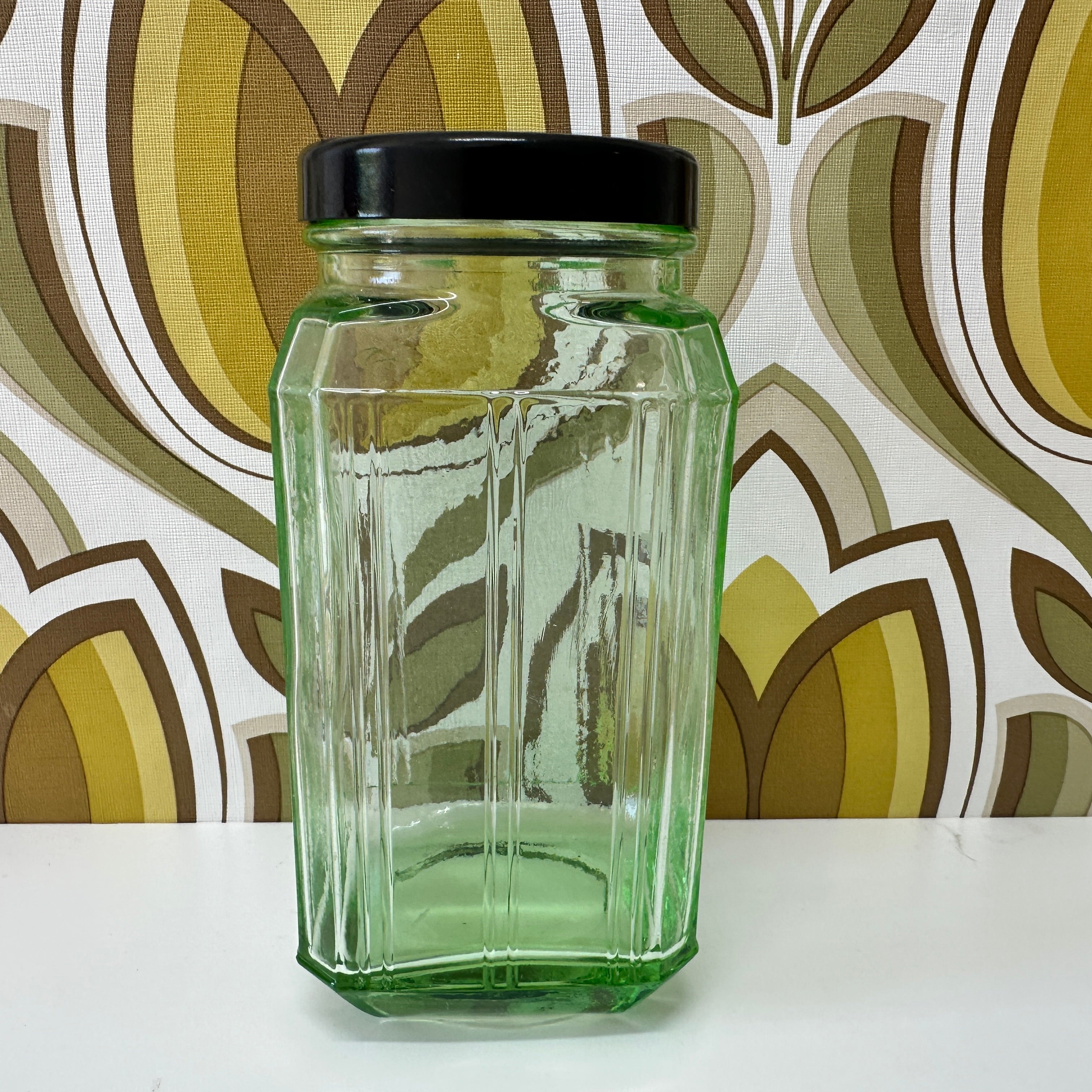 1930’s Green Depression Art Glass JAR