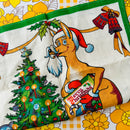 UNUSED Pure Linen Hand Printed XMAS 1985 Tea Towel