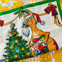 UNUSED Pure Linen Hand Printed XMAS 1985 Tea Towel