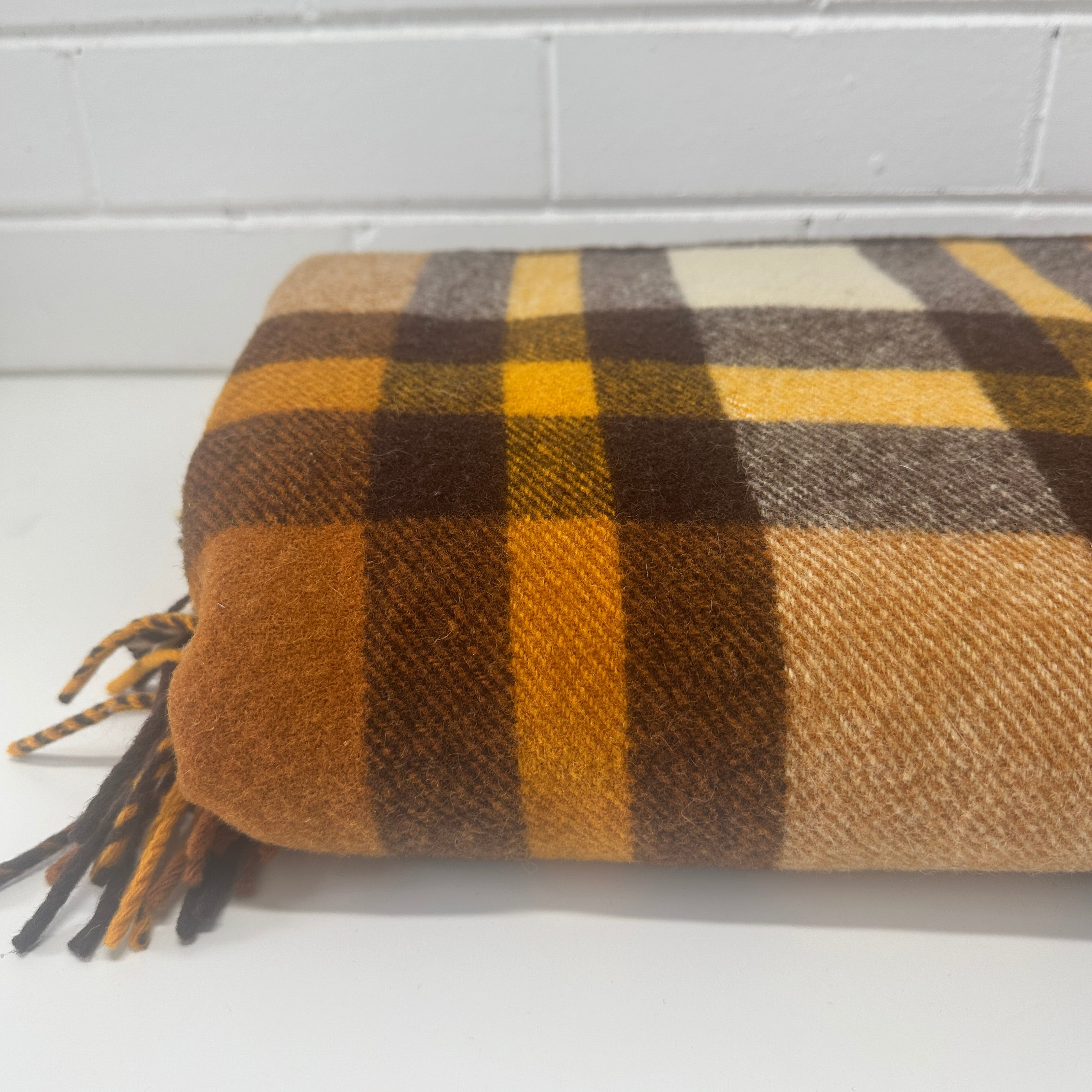 Brown & Orange Checked Blanket WOOL