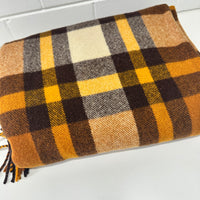 Brown & Orange Checked Blanket WOOL