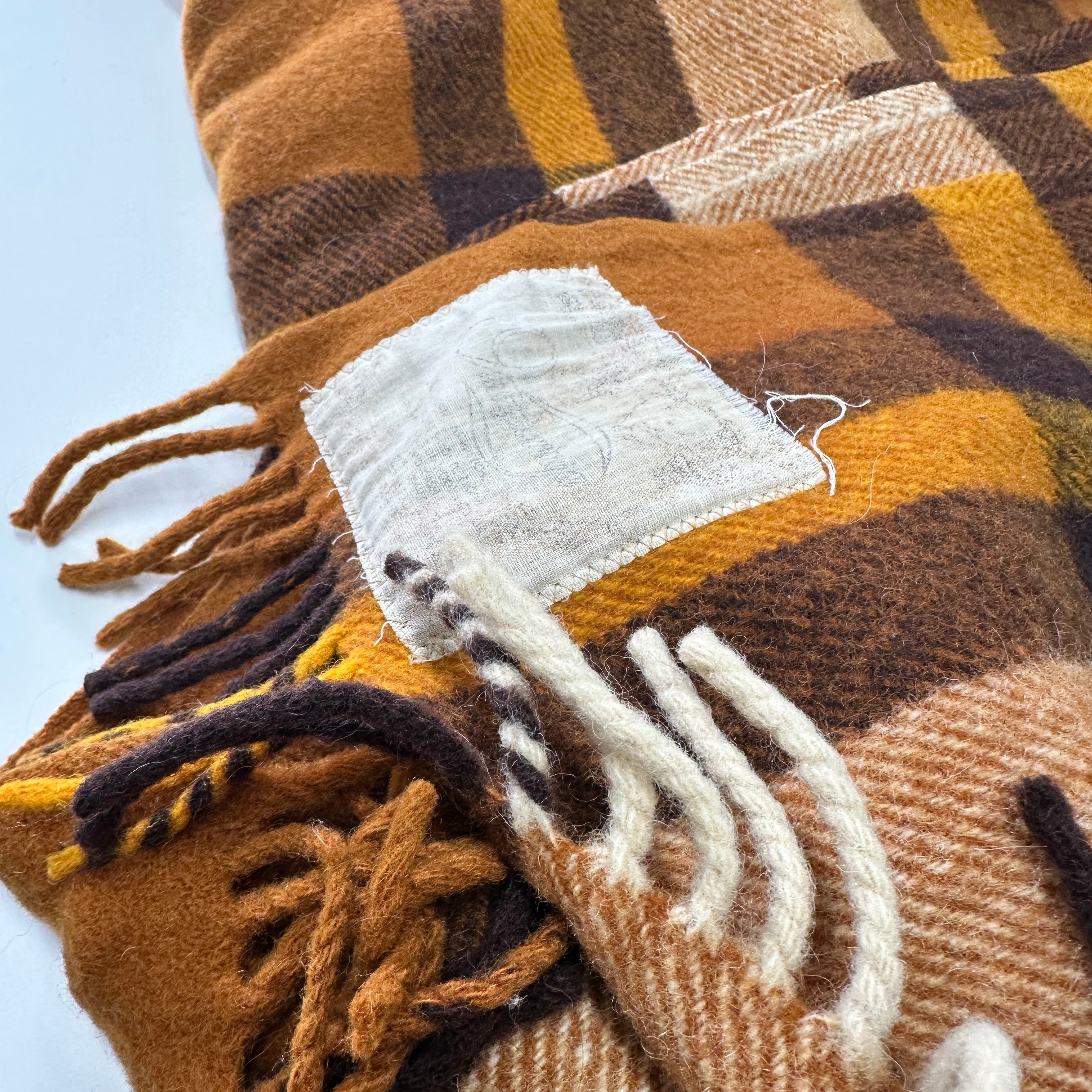 Brown & Orange Checked Blanket WOOL