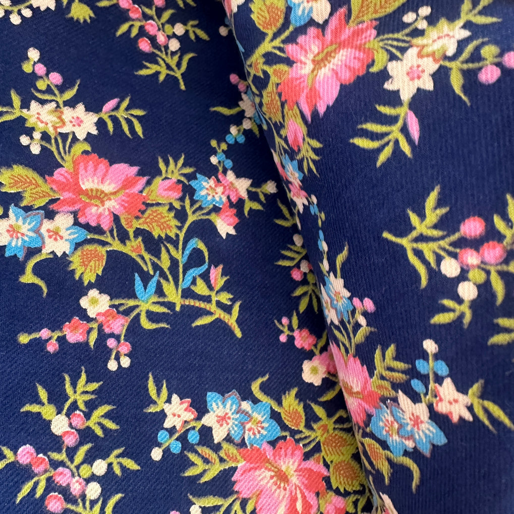 240cms  Cotton Navy Blue Fabric VIntage
