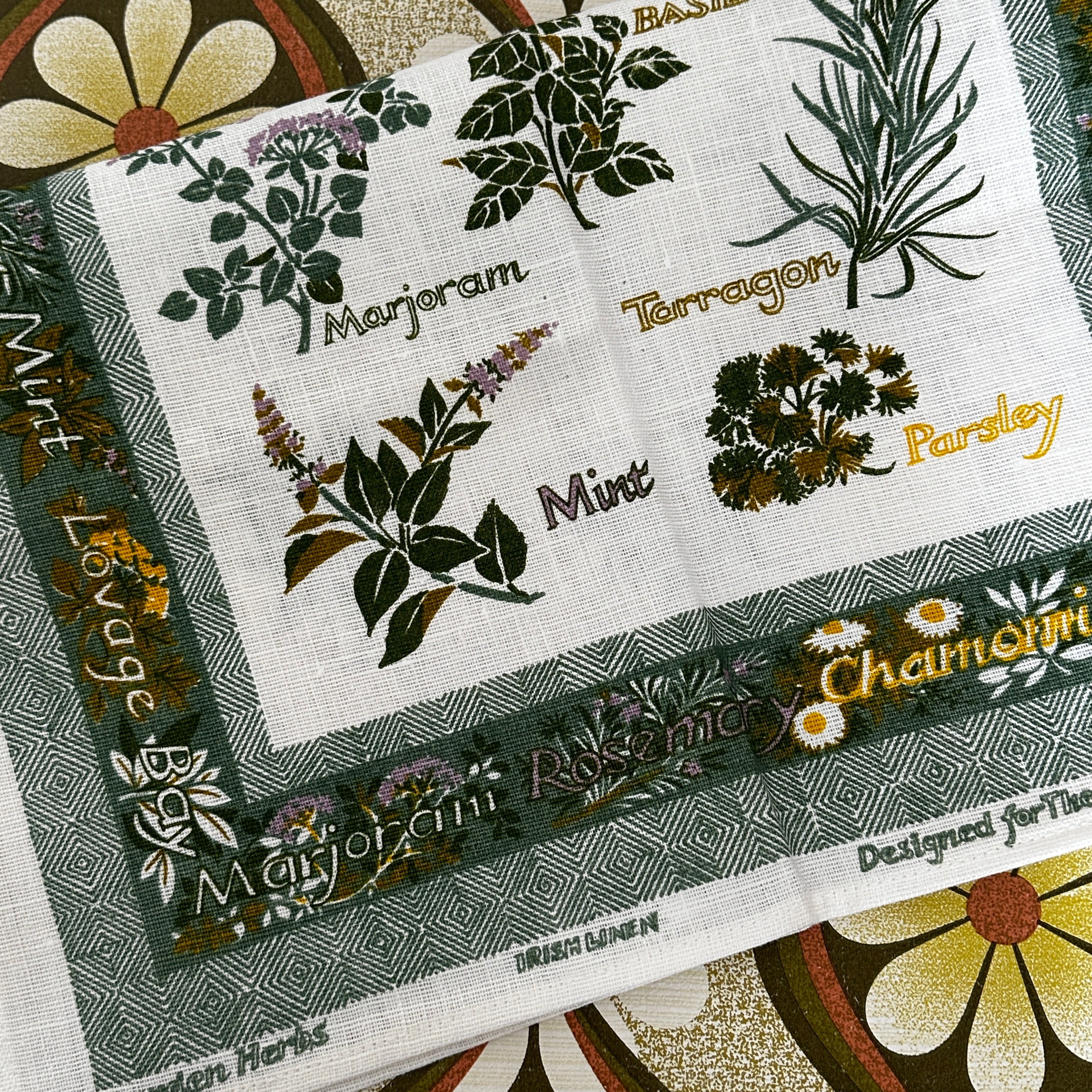 PAT ALBECK Irish Linen Herbs Tea Towel UNUSED