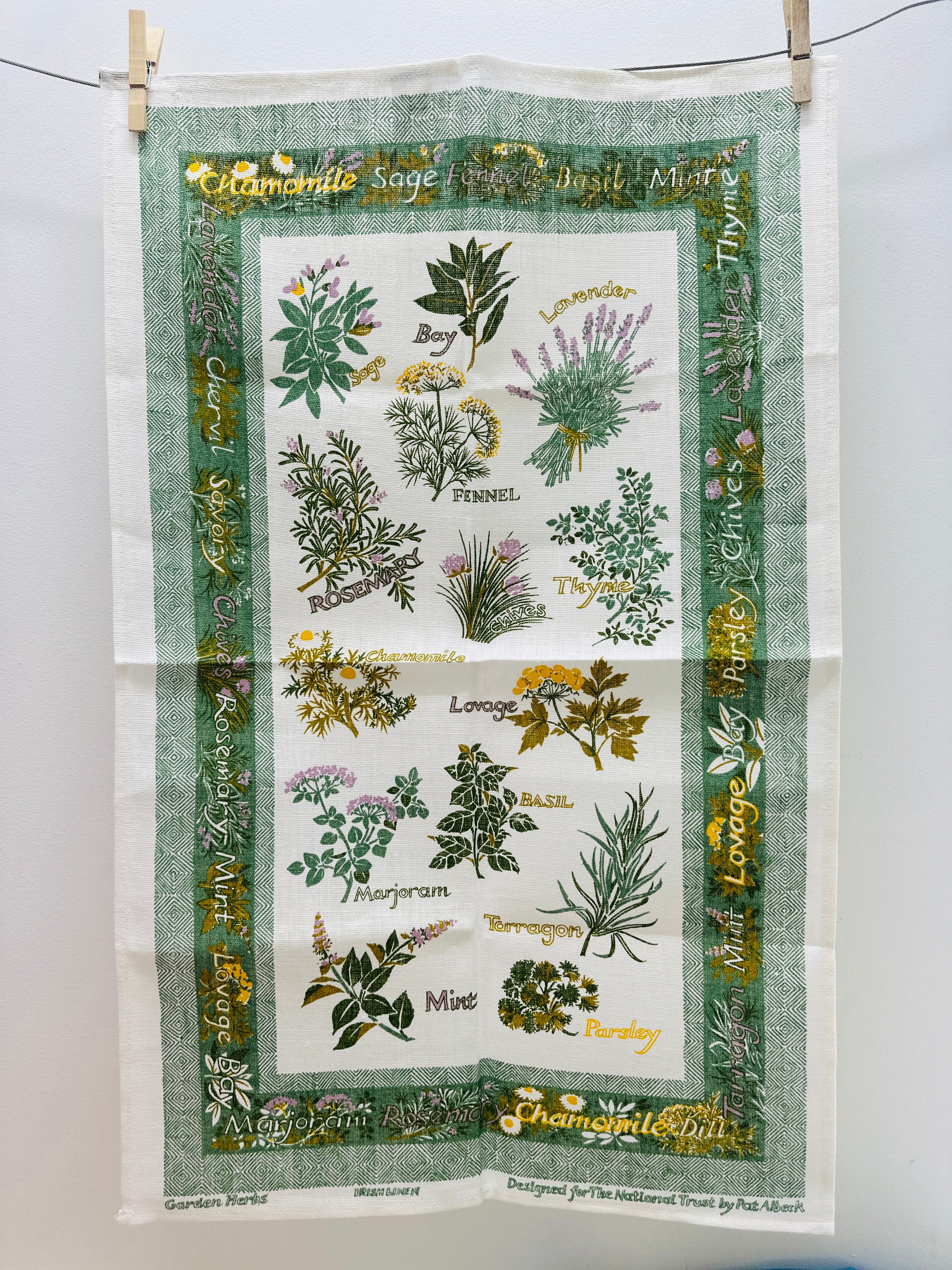 PAT ALBECK Irish Linen Herbs Tea Towel UNUSED