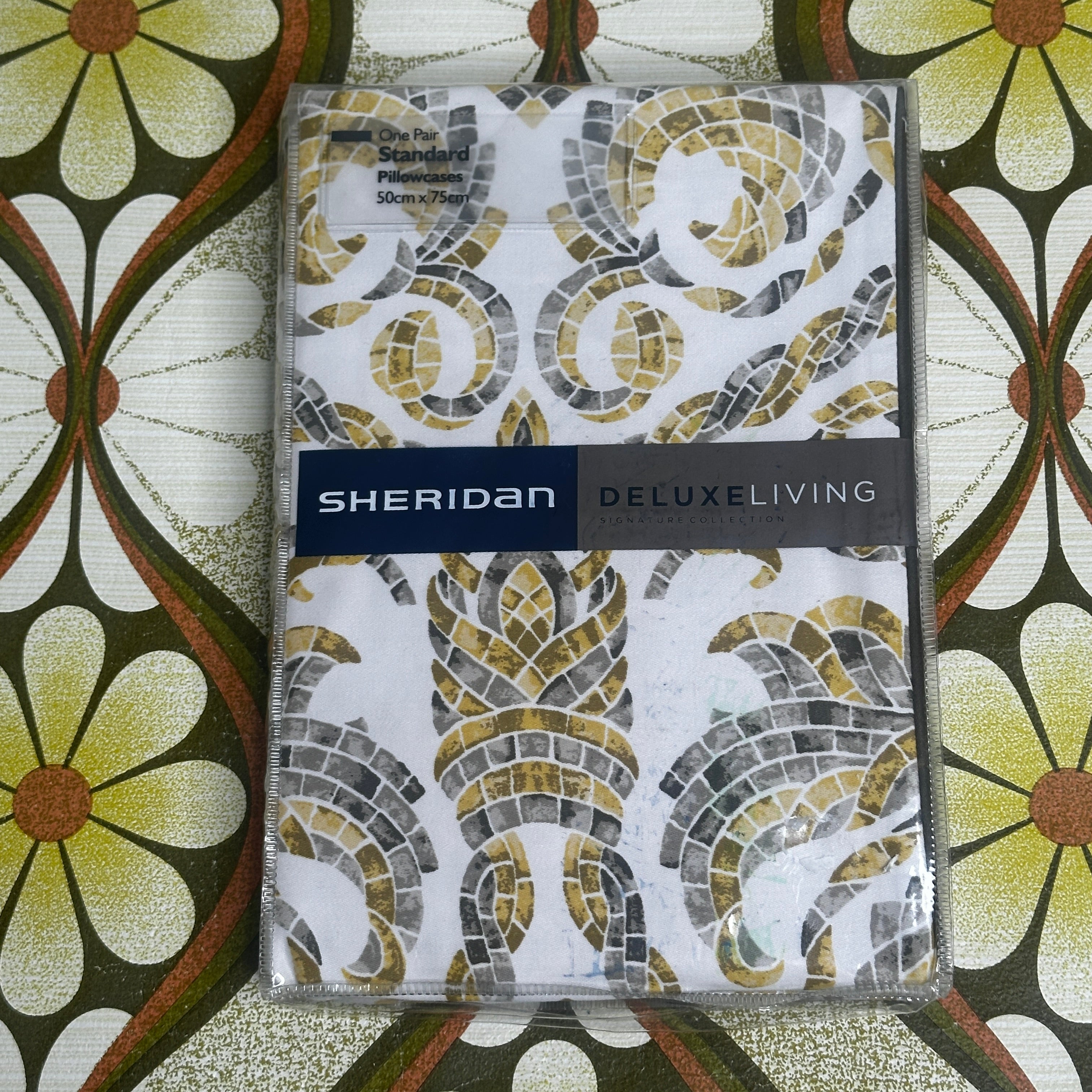 Pair Vintage Pillow Case SHERIDAN New in Pack Mustard