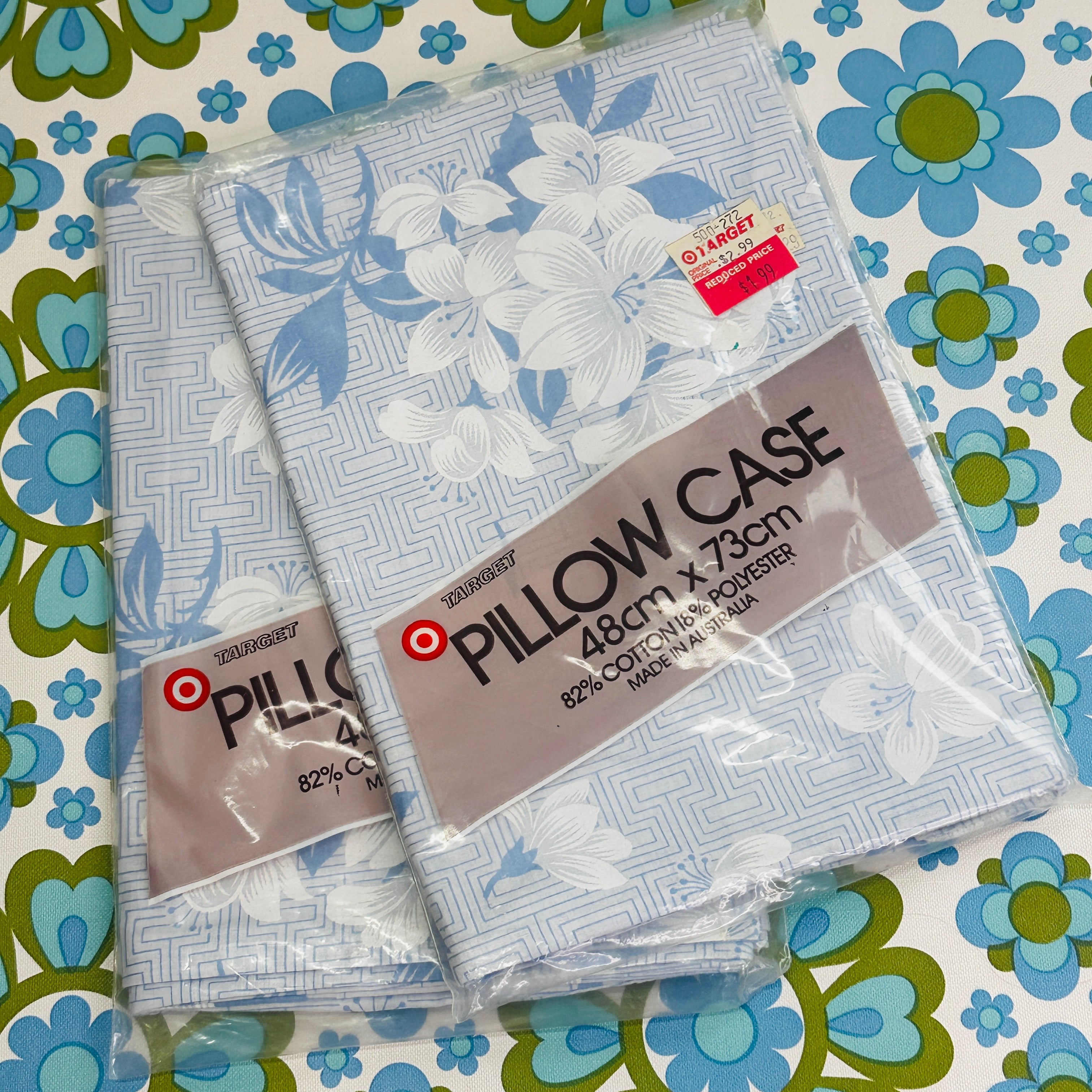 One Vintage Pillow Case Blue Floral
