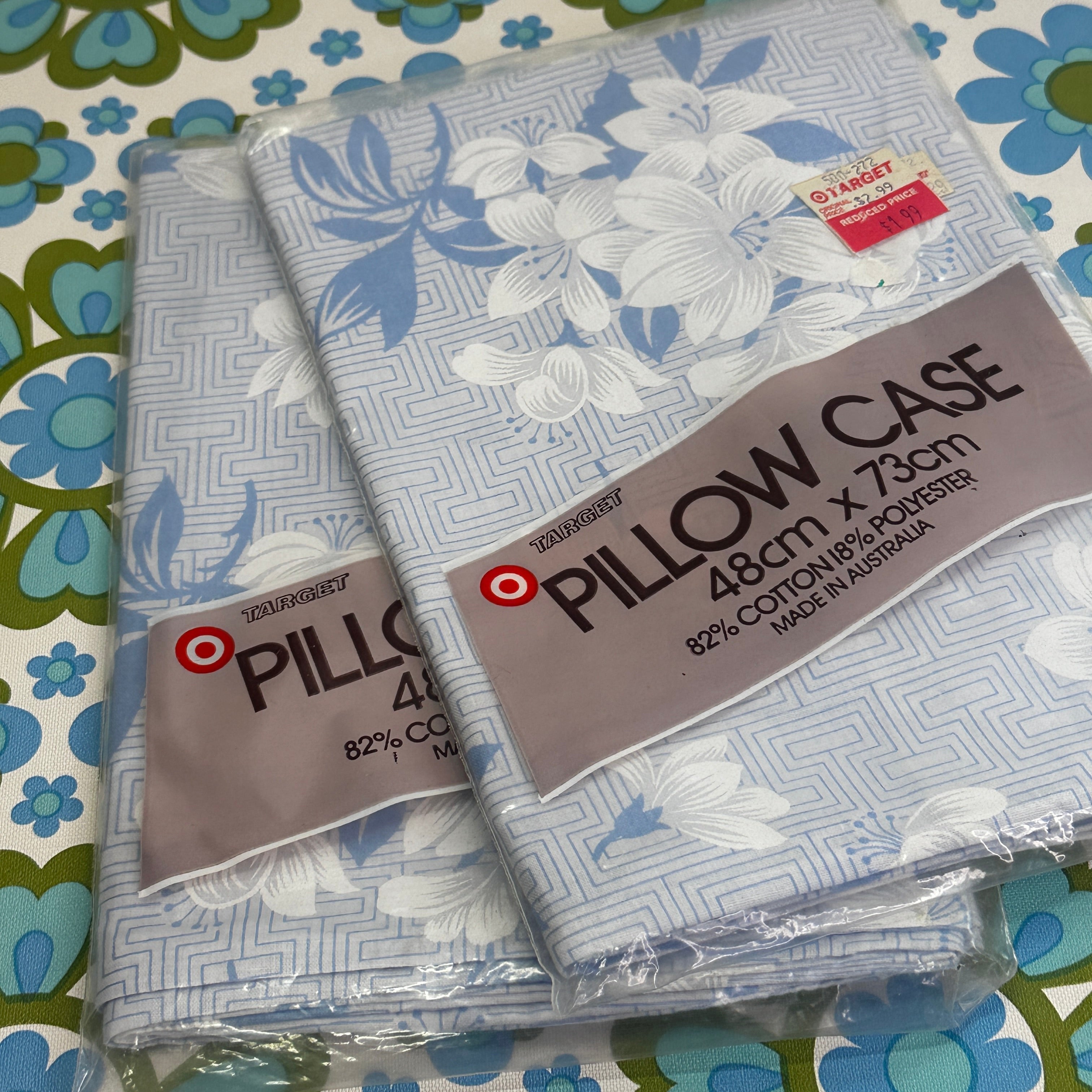 One Vintage Pillow Case Blue Floral