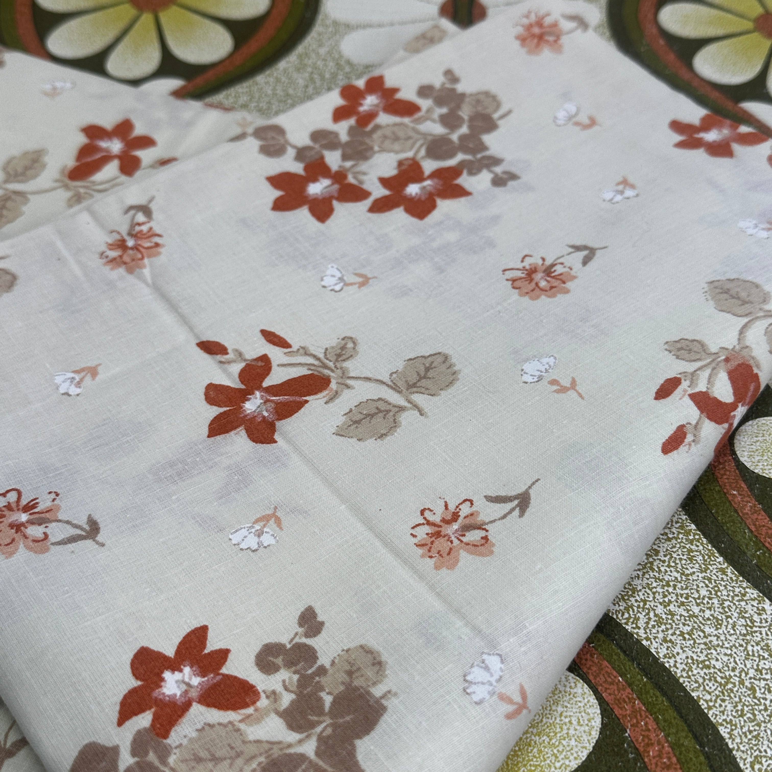 UNUSED Cotton Flat Sheet Floral Brown