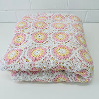 HUGE Vintage Handmade Pink & White Bedspread Tablecloth