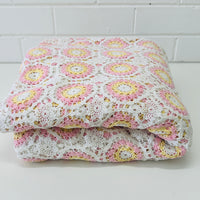 HUGE Vintage Handmade Pink & White Bedspread Tablecloth
