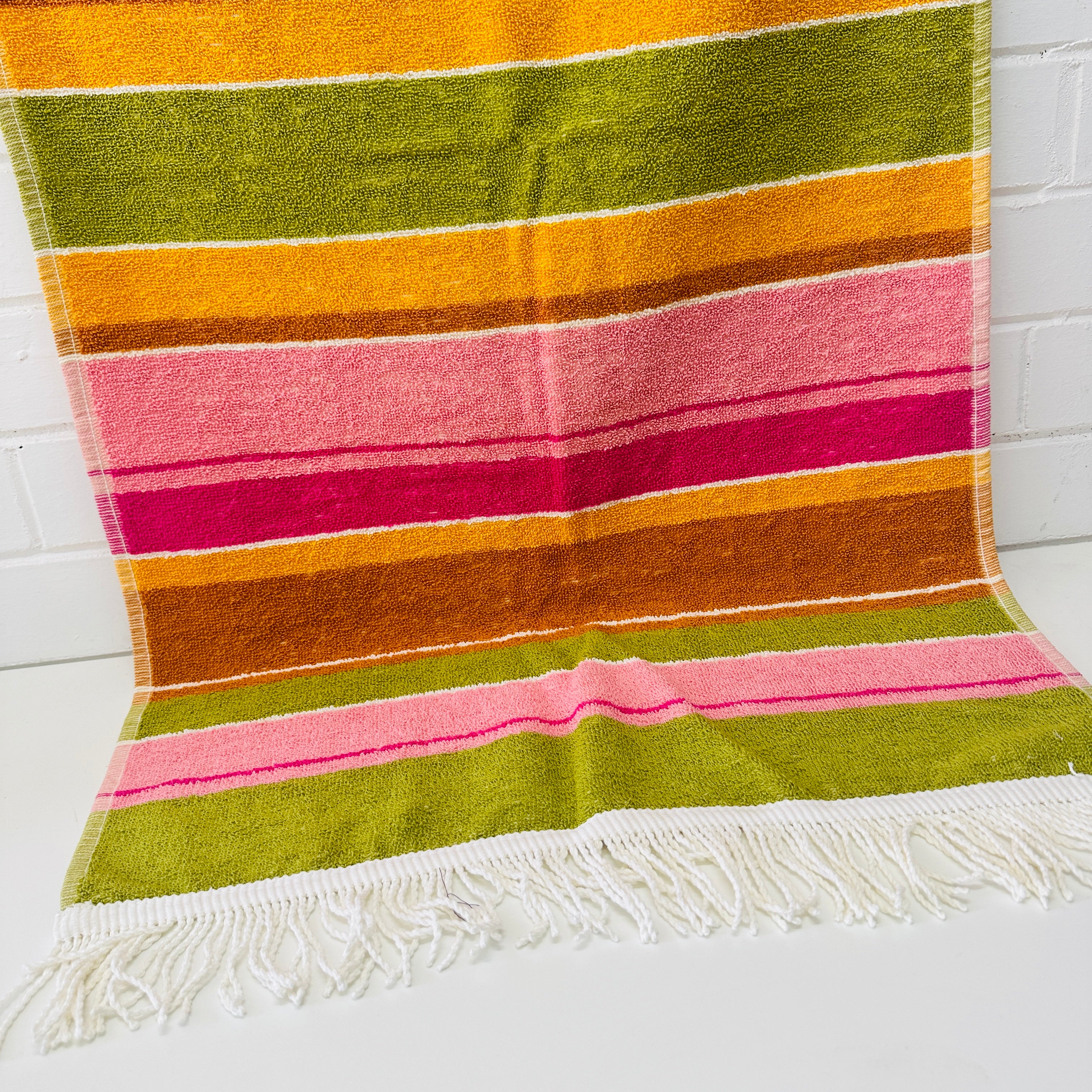 UNUSED Vintage Striped Towel with FRINGE