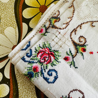 Vintage Linen Embroidered Tablecloth