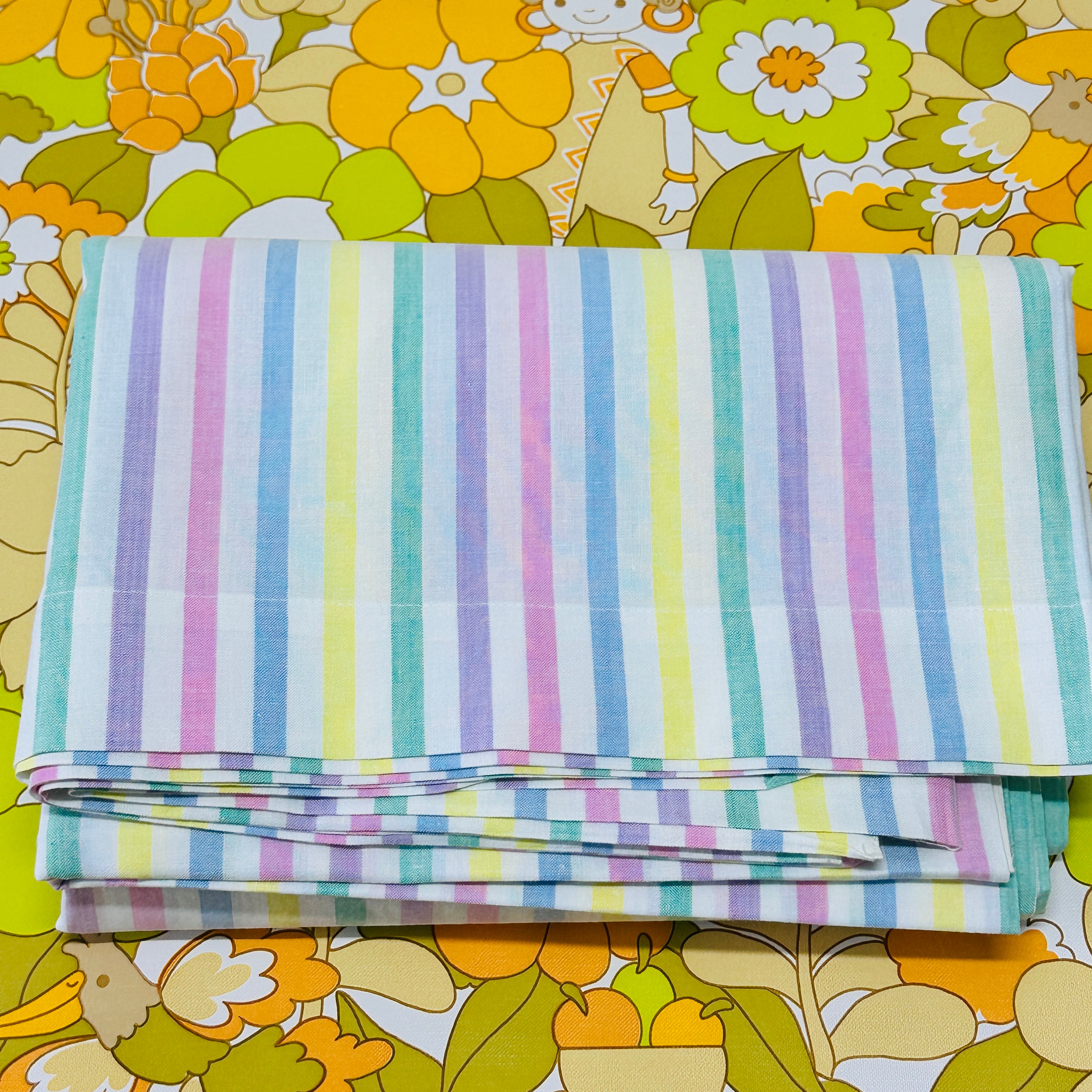 New Old Stock ALL COTTON Candy Stripe Flat Sheet # 3