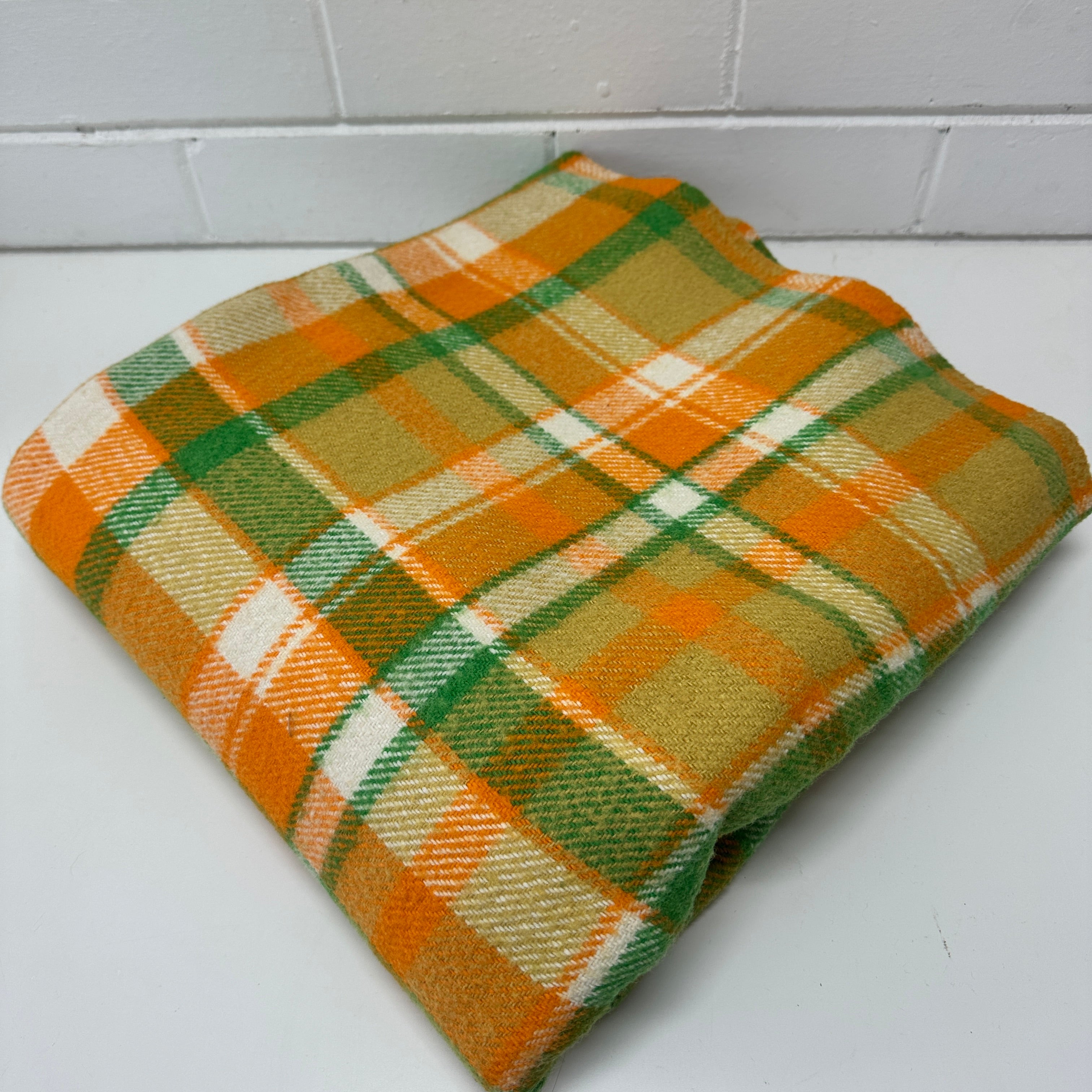 Vintage Green & Orange Blanket Wool