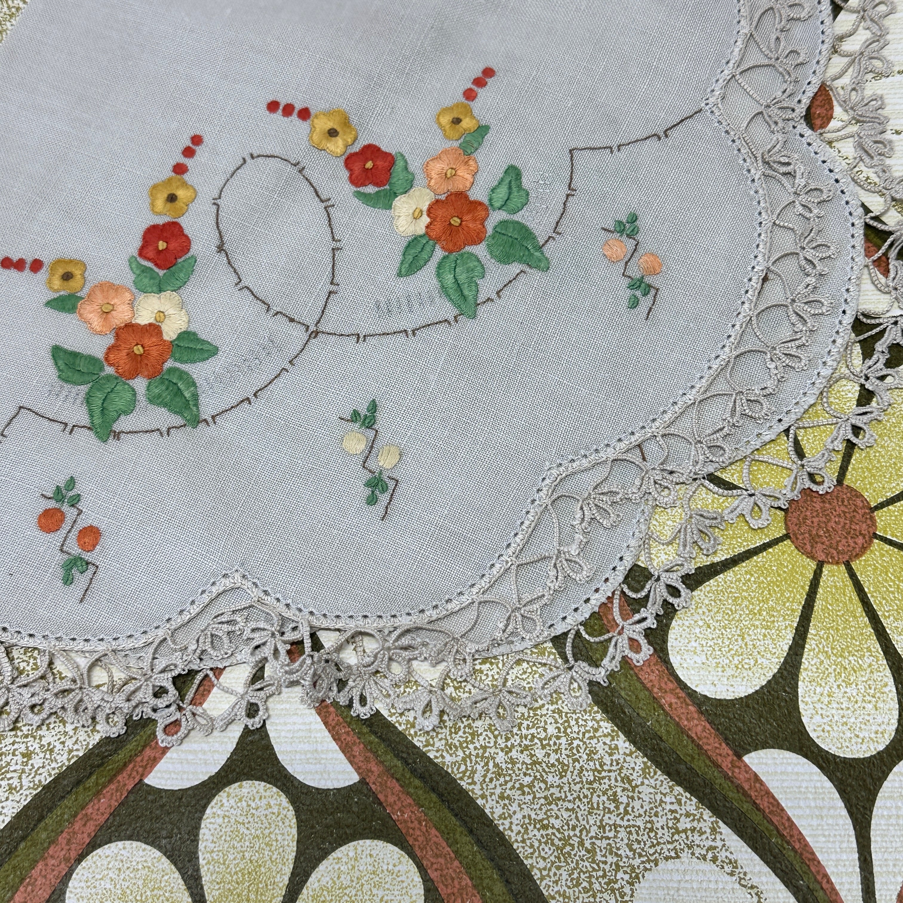 Large Embroidered Vintage Doily