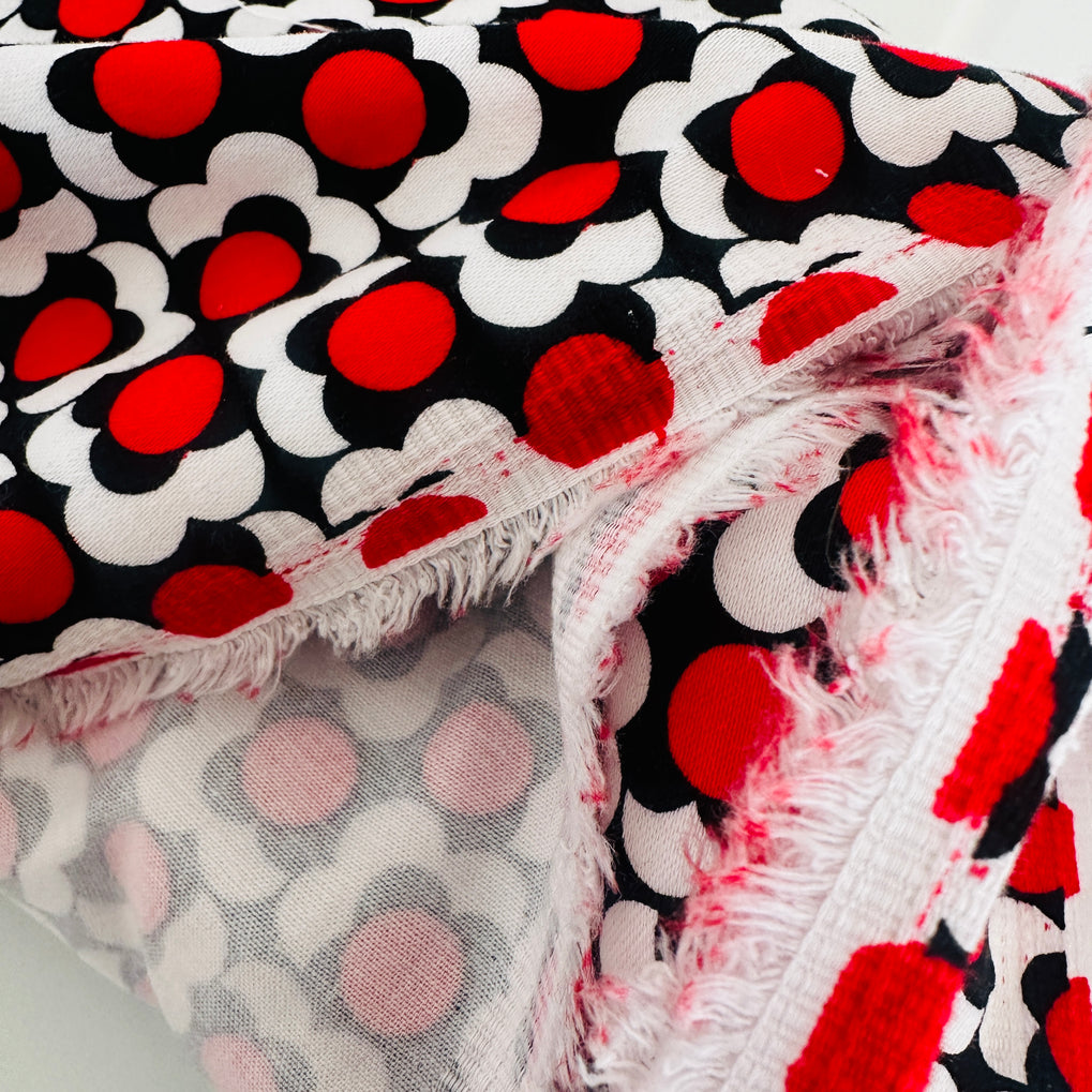 400cms Large Lot of Red & Black Floral Fabric