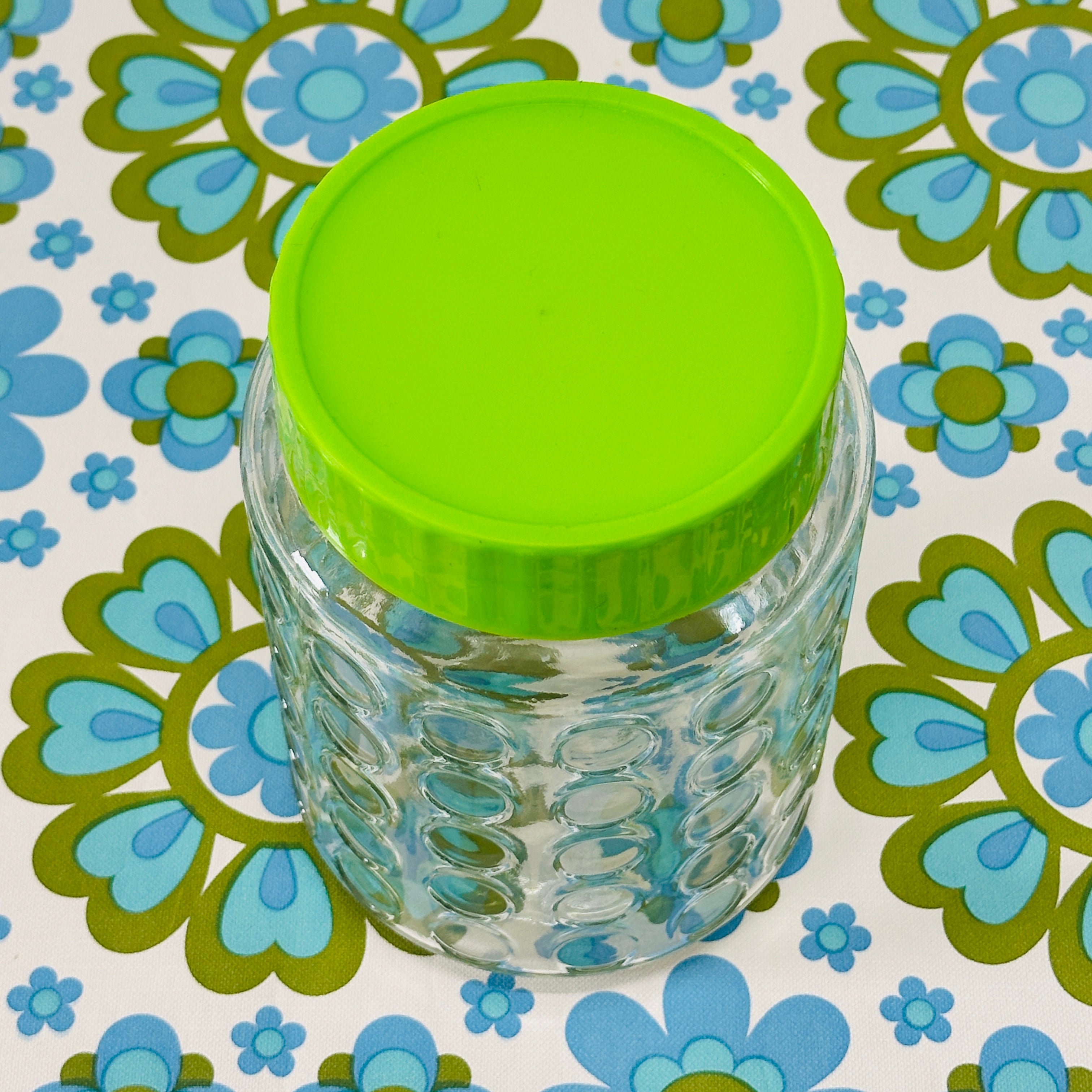 Green Bubble Glass Jar VINTAGE Retro