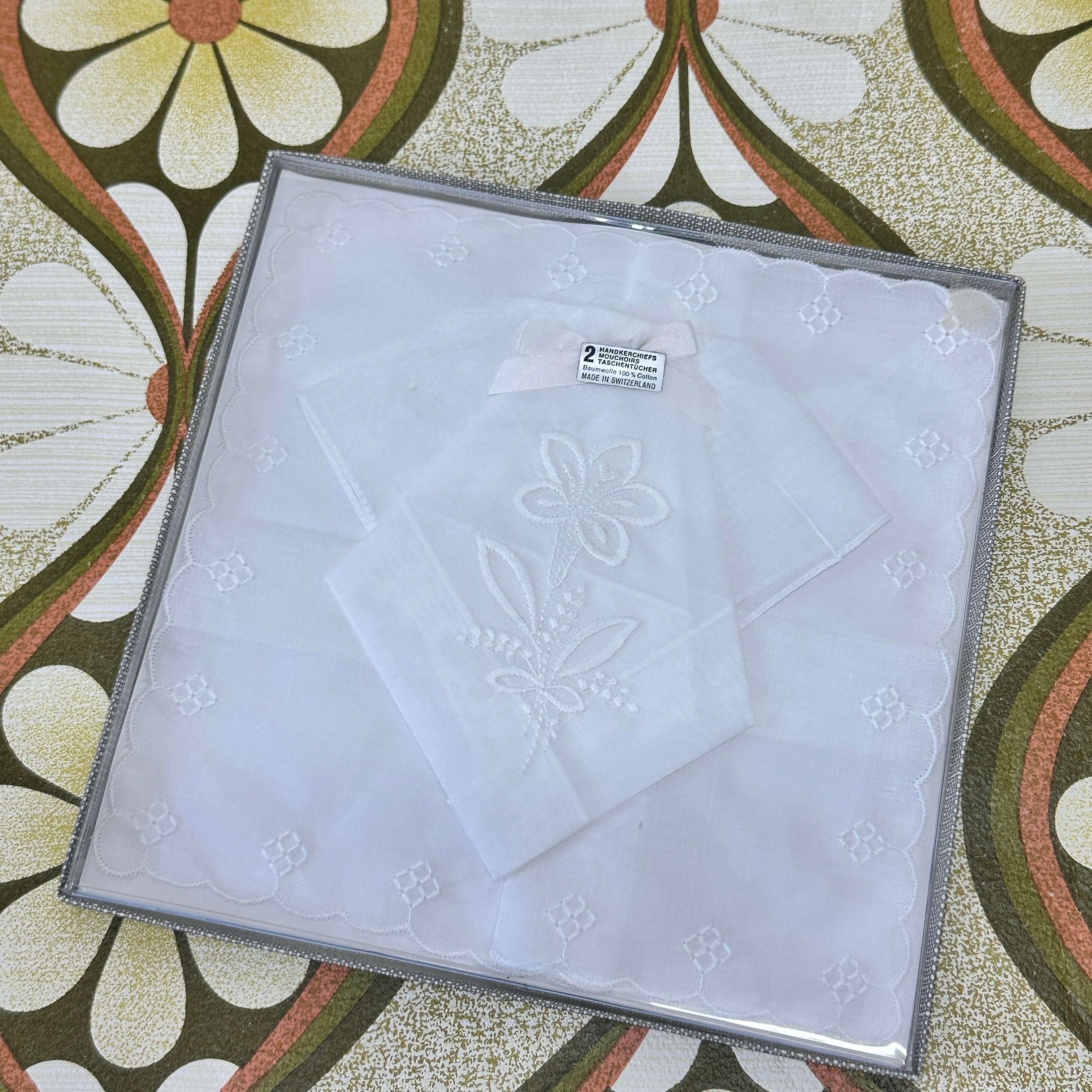 Boxed Vintage Hankies White Embroidered