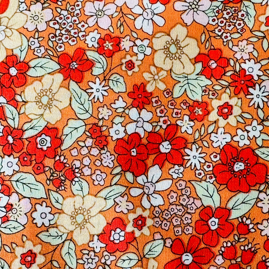 Sold by the Metre Orange Modern Floral Cotton