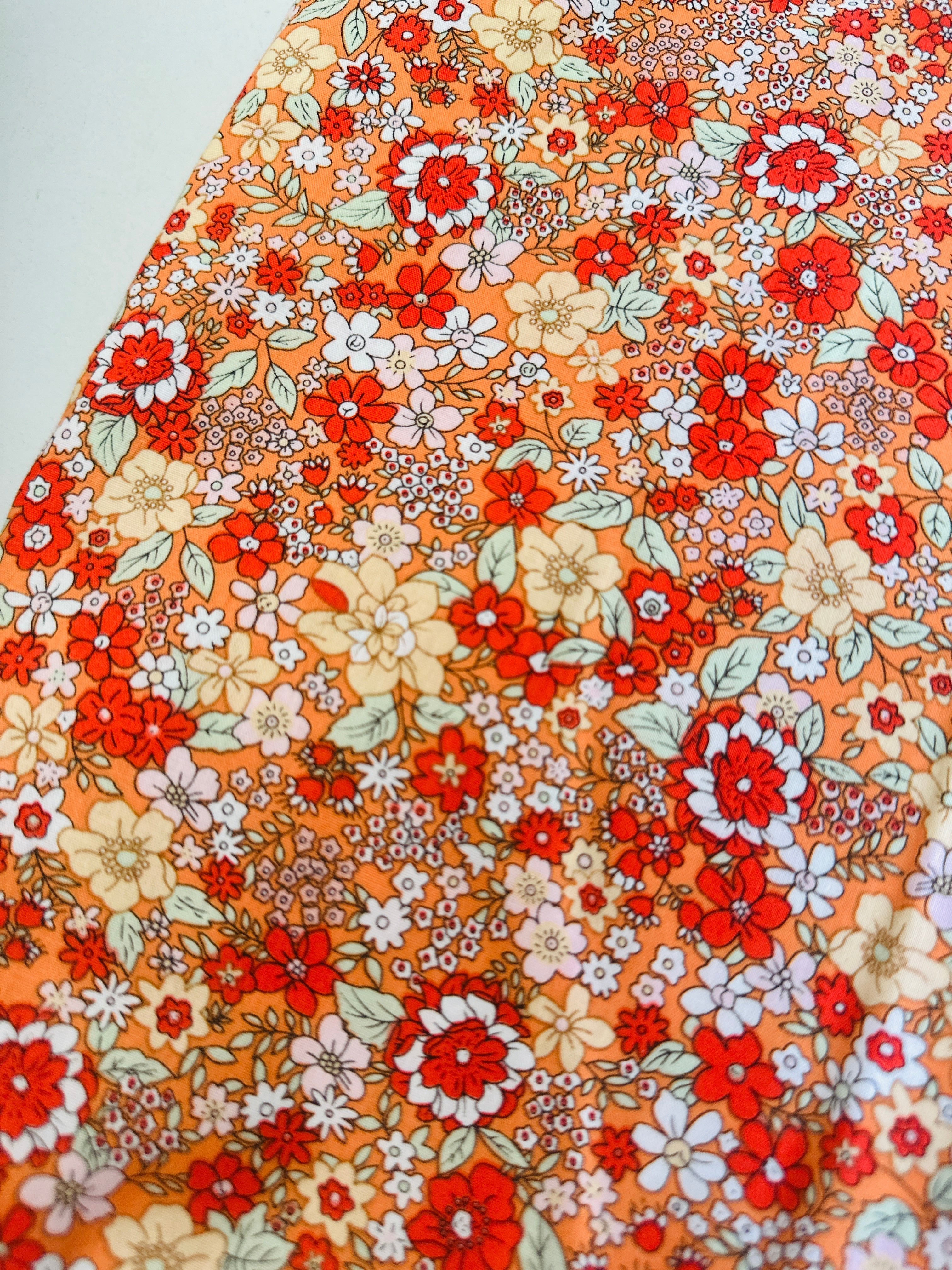 140cms Wide by The Metre Adorable Orange Floral All Cotton Fabric