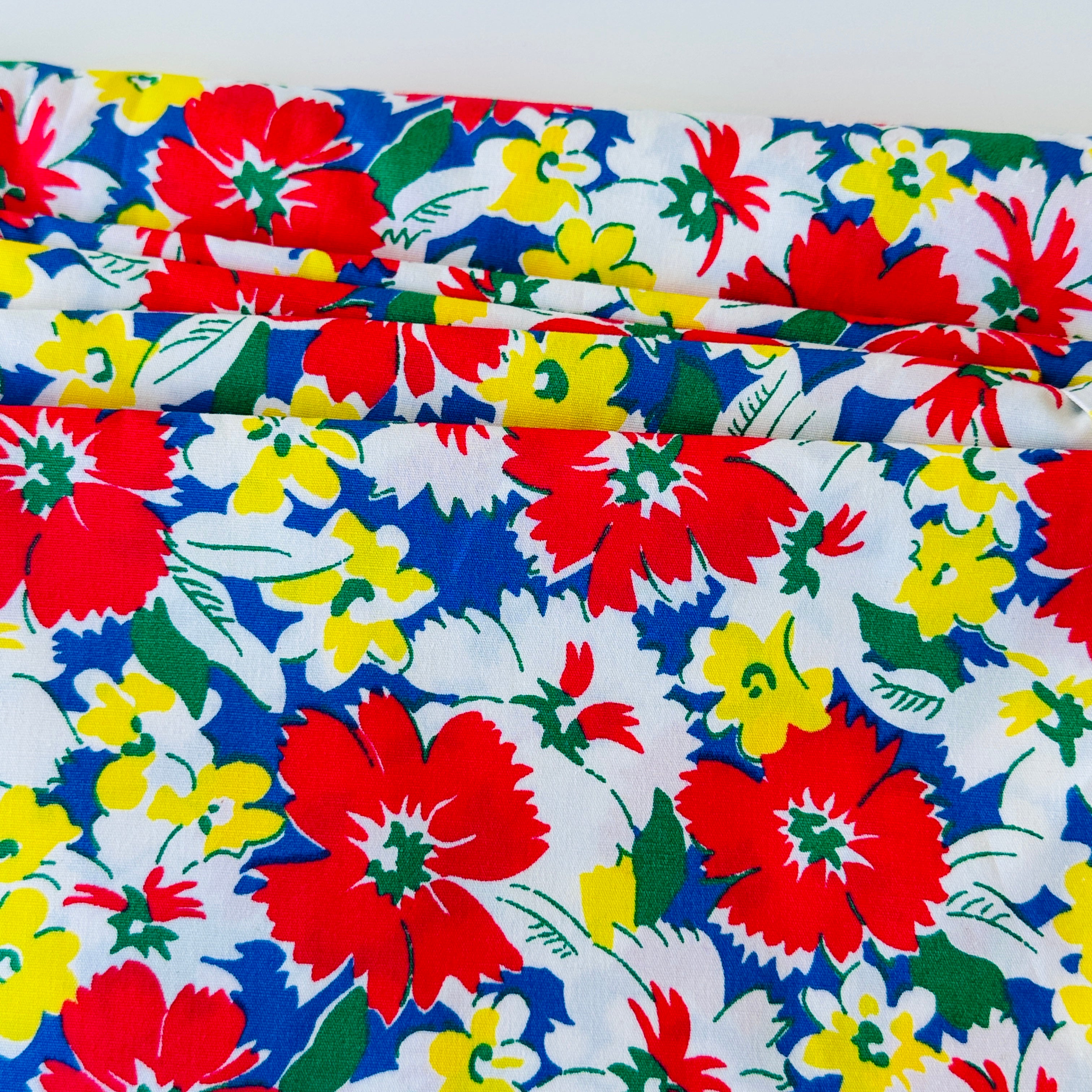 140cms Wide by The Metre Red & Blue Floral Cotton Fabric