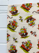 260cms Kitsch Vintage Ships Fabric Textured Cotton