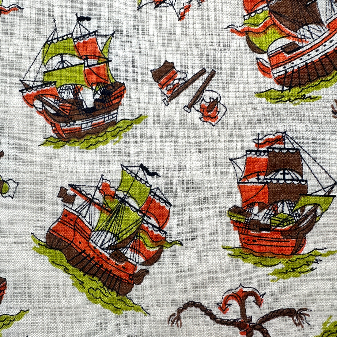 260cms Kitsch Vintage Ships Fabric Textured Cotton