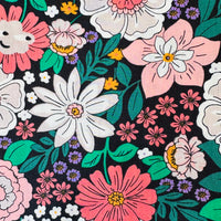 140cms Wide by The Metre Adorable BLACK Floral All Cotton Fabric