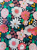 140cms Wide by The Metre Adorable BLACK Floral All Cotton Fabric