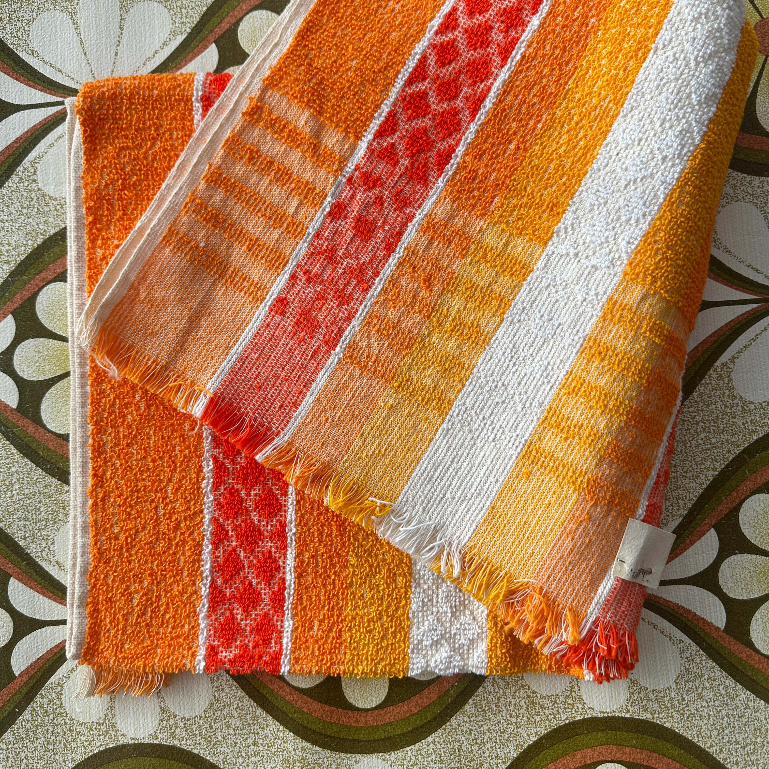 New Old Stock Australian Made Towel Orange Stripes