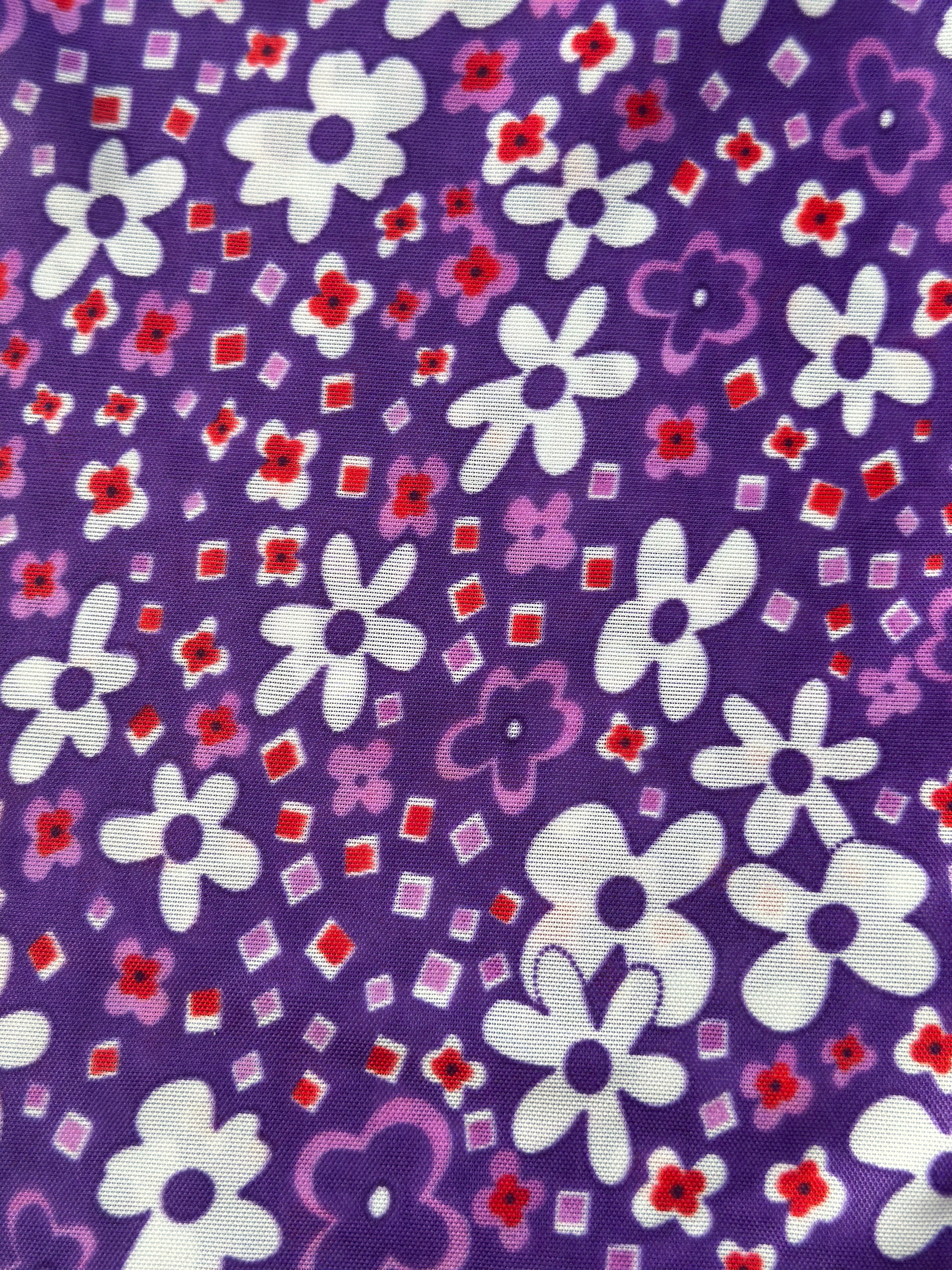 220cms Nylon Retro Floral Fabric Purple Flower Power